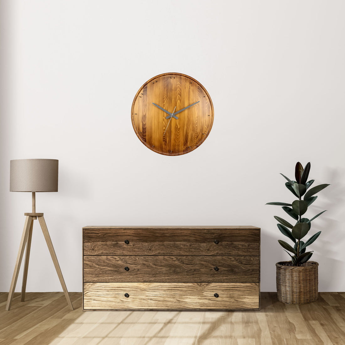 Duvar Saati Çam Ağacı Rakamlı Bombeli - Ø49CM