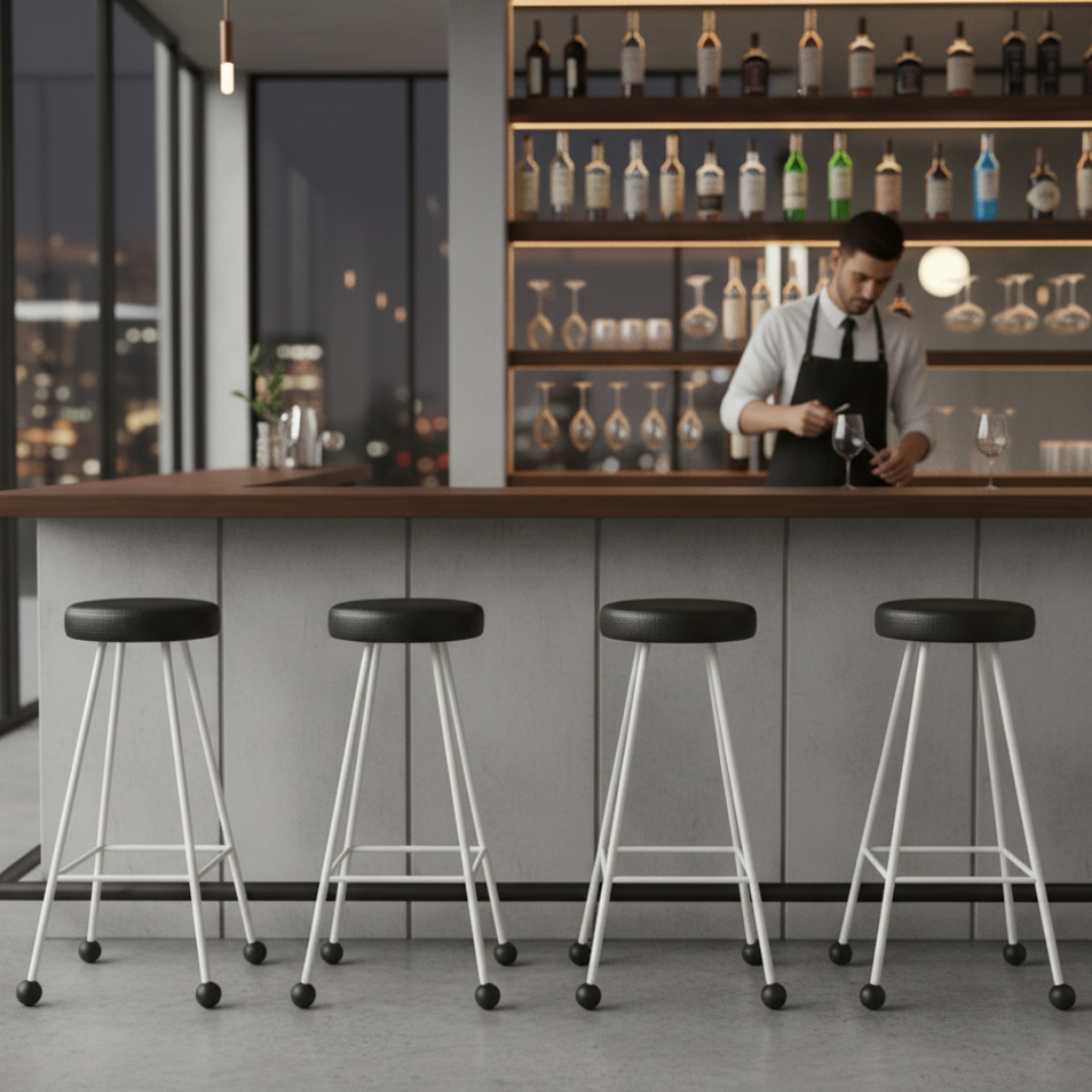 Bar Taburesi Deri Döşemeli Siyah Beyaz Metal Ayaklı – 75cm
