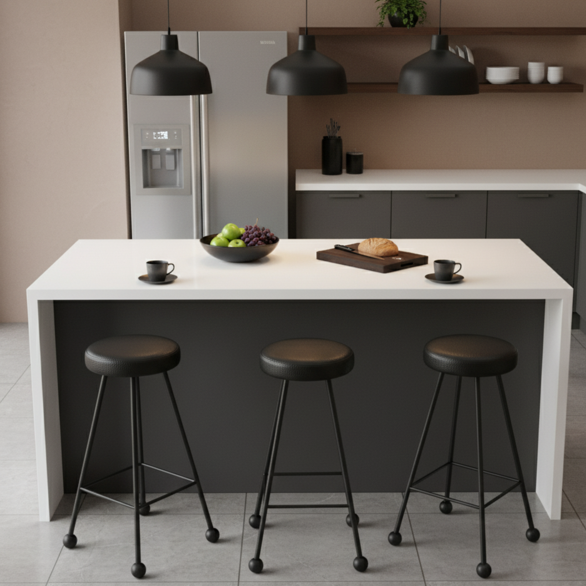 Bar Taburesi Deri Döşemeli Simsiyah Metal Ayaklı – 75cm