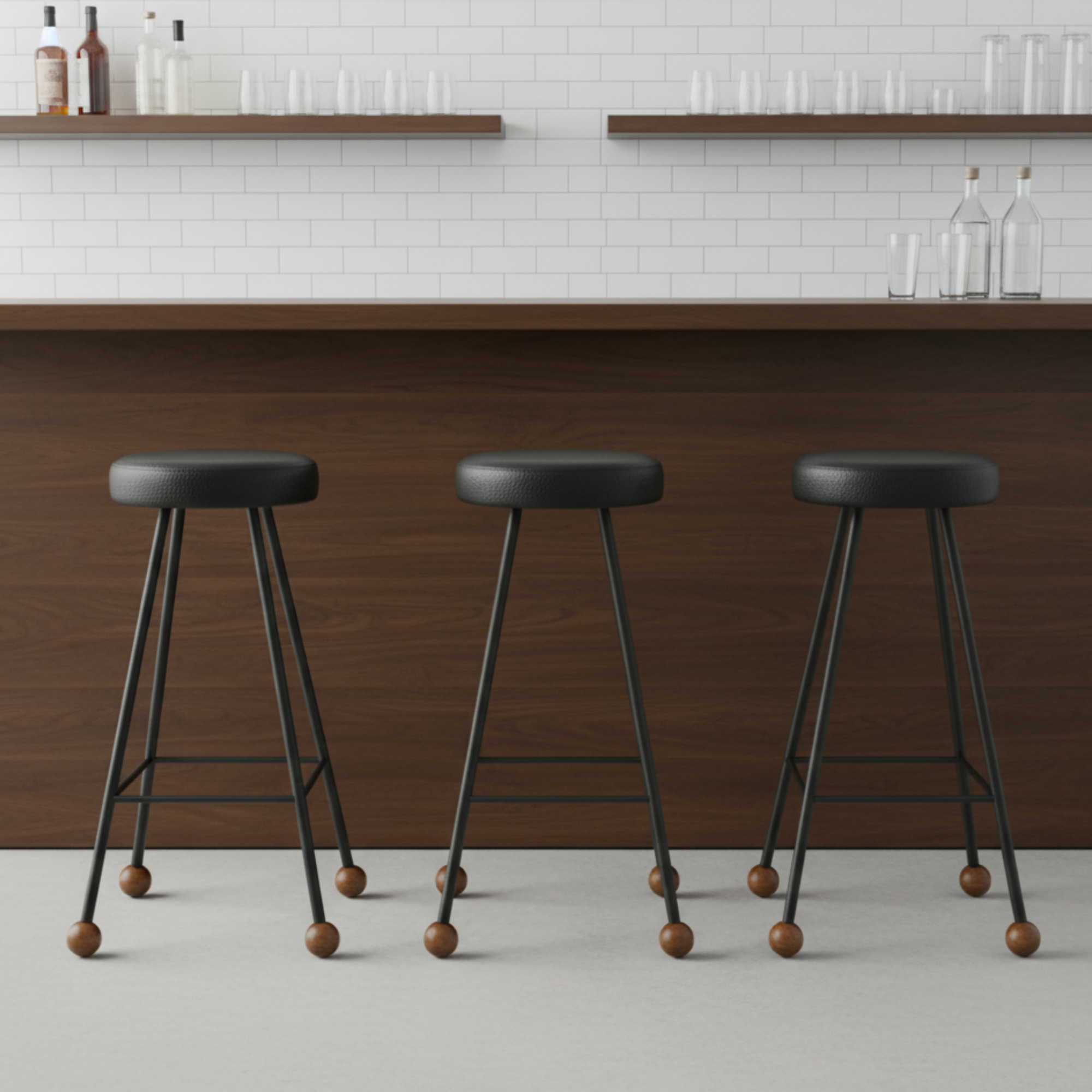 Bar Taburesi Deri Döşemeli Siyah Metal Ayaklı – 75cm