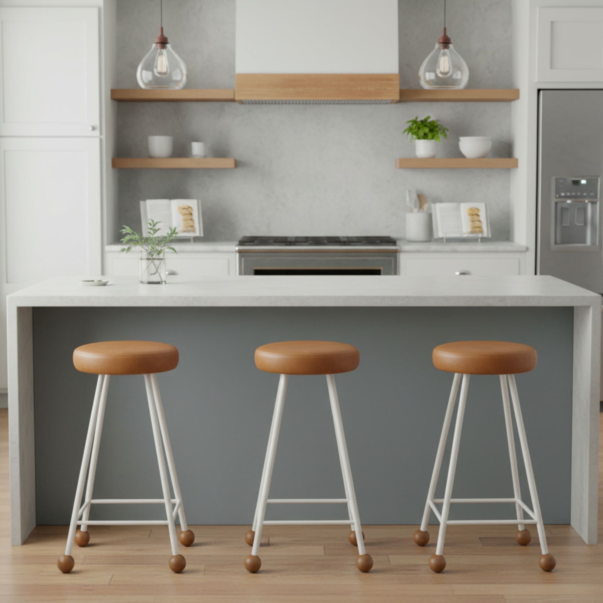 Bar Taburesi Deri Döşemeli Kahverengi Metal Ayaklı – 65cm