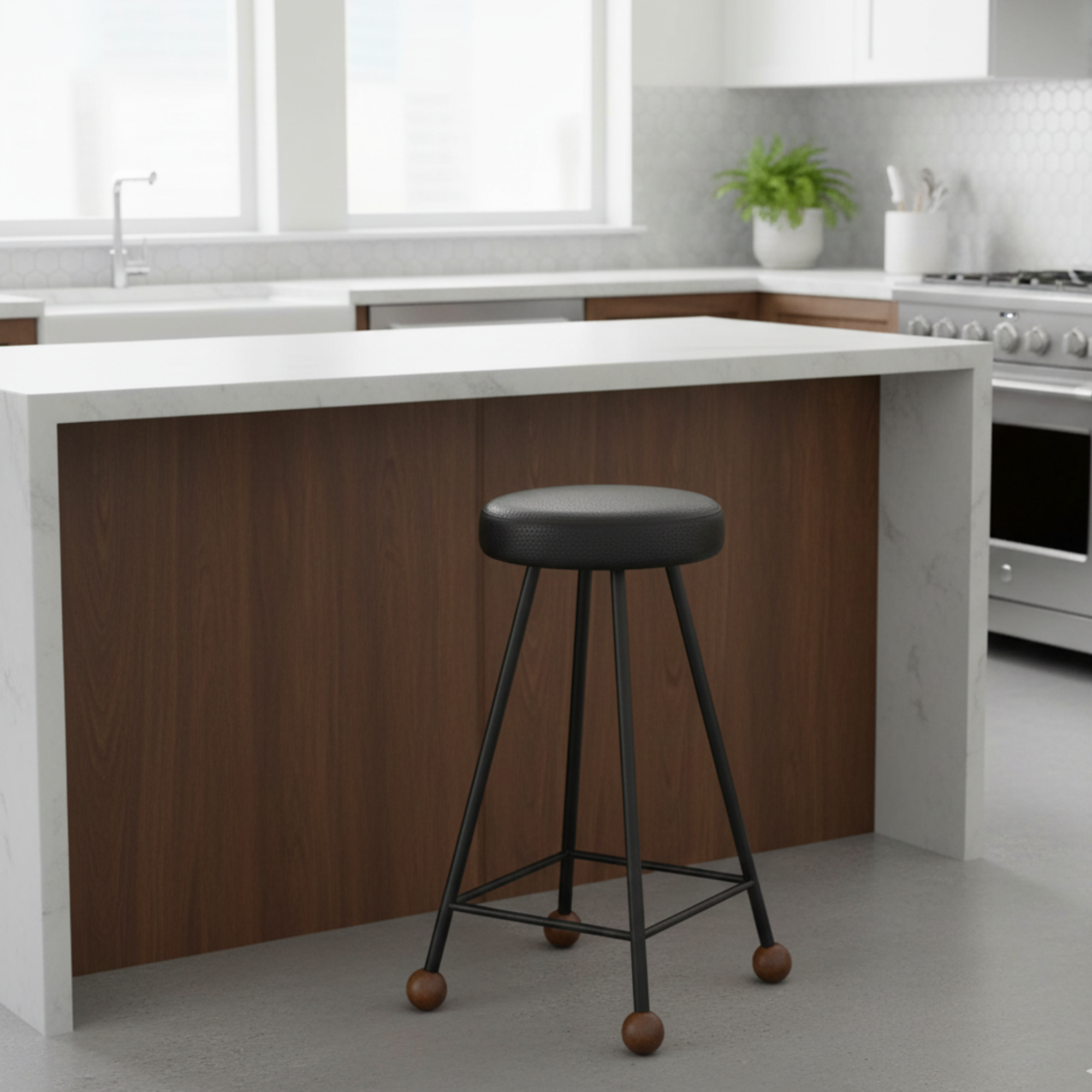 Bar Taburesi Deri Döşemeli Siyah Metal Ayaklı – 65cm