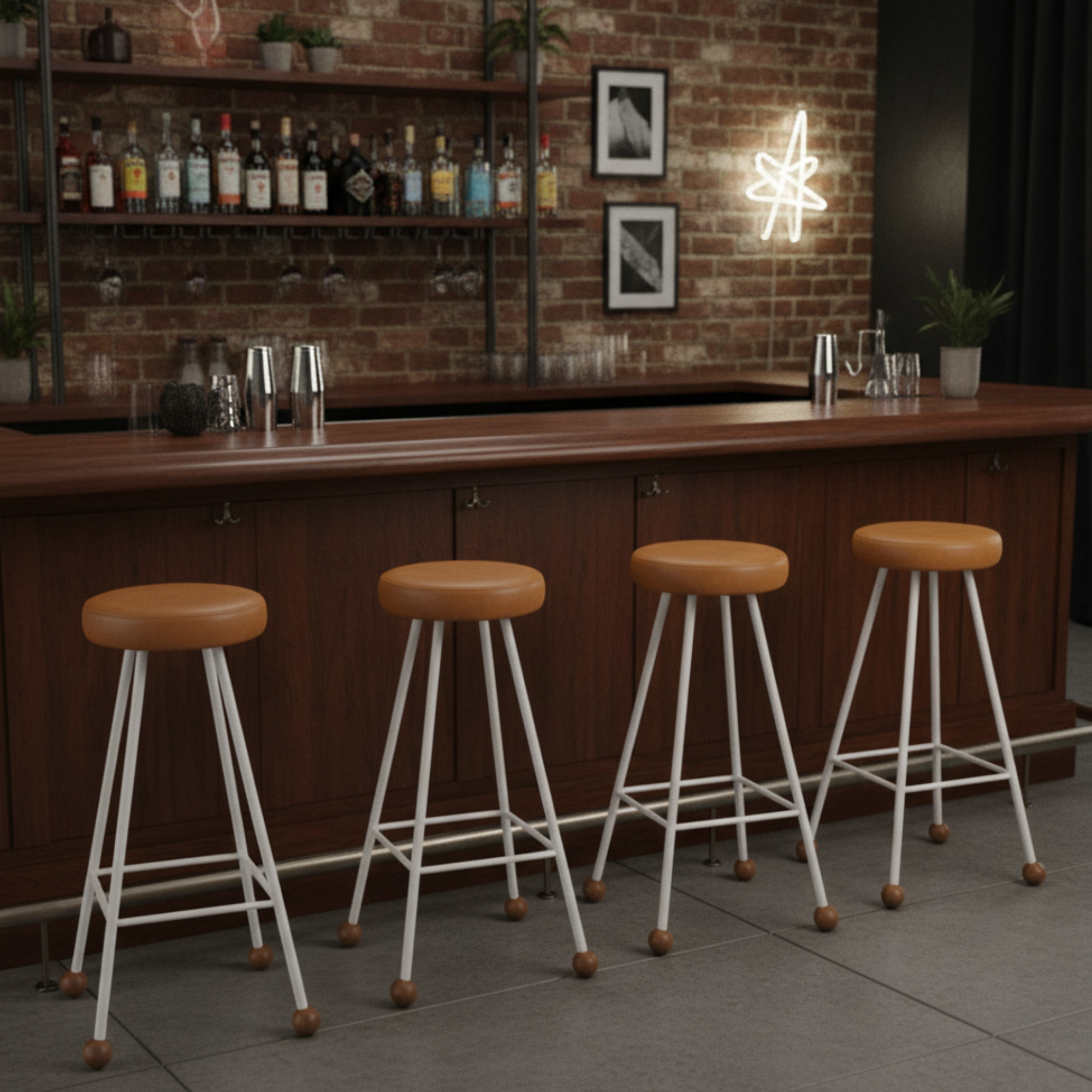 Bar Taburesi Deri Döşemeli Kahverengi Metal Ayaklı – 75cm