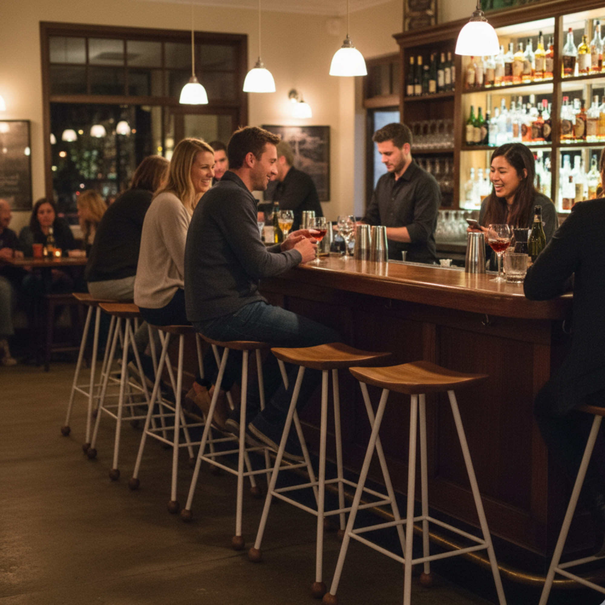 Bar Taburesi Ahşap Beyaz Metal Ayaklı – 75cm