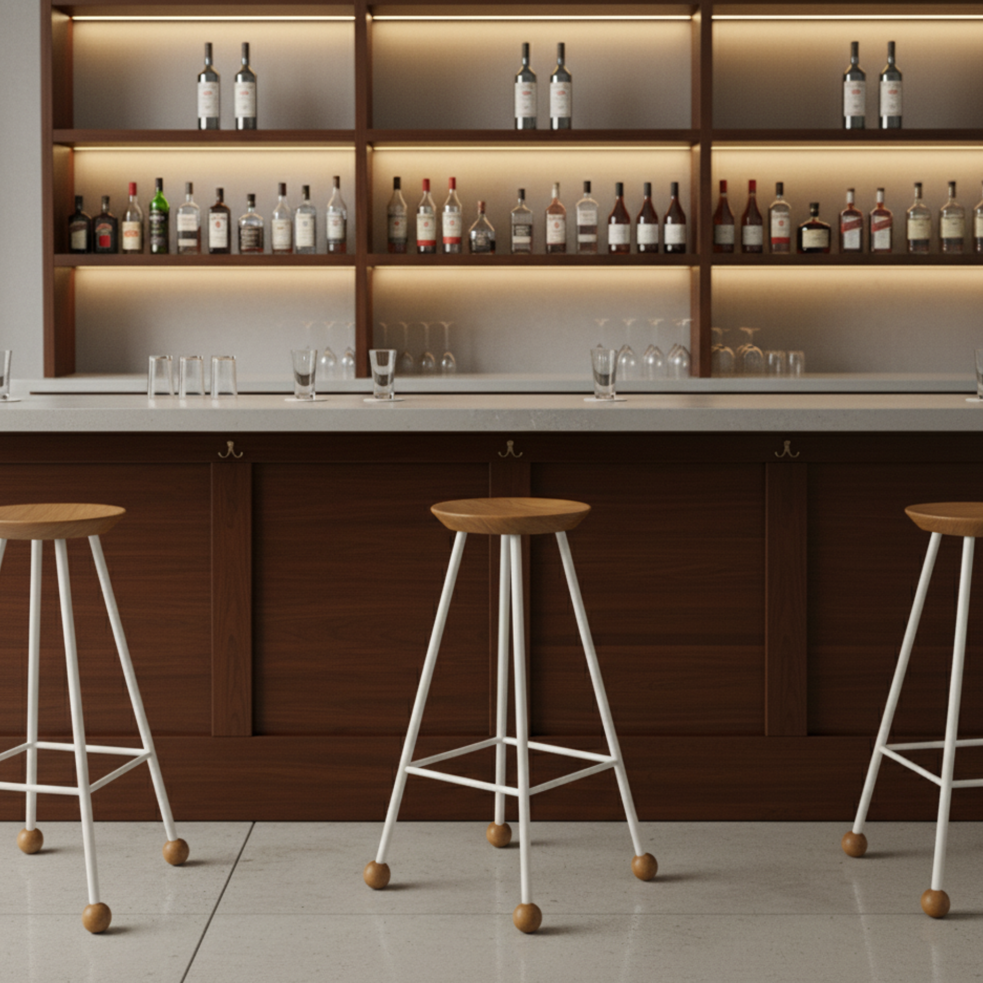 Bar Taburesi Ahşap Beyaz Metal Ayaklı – 75cm