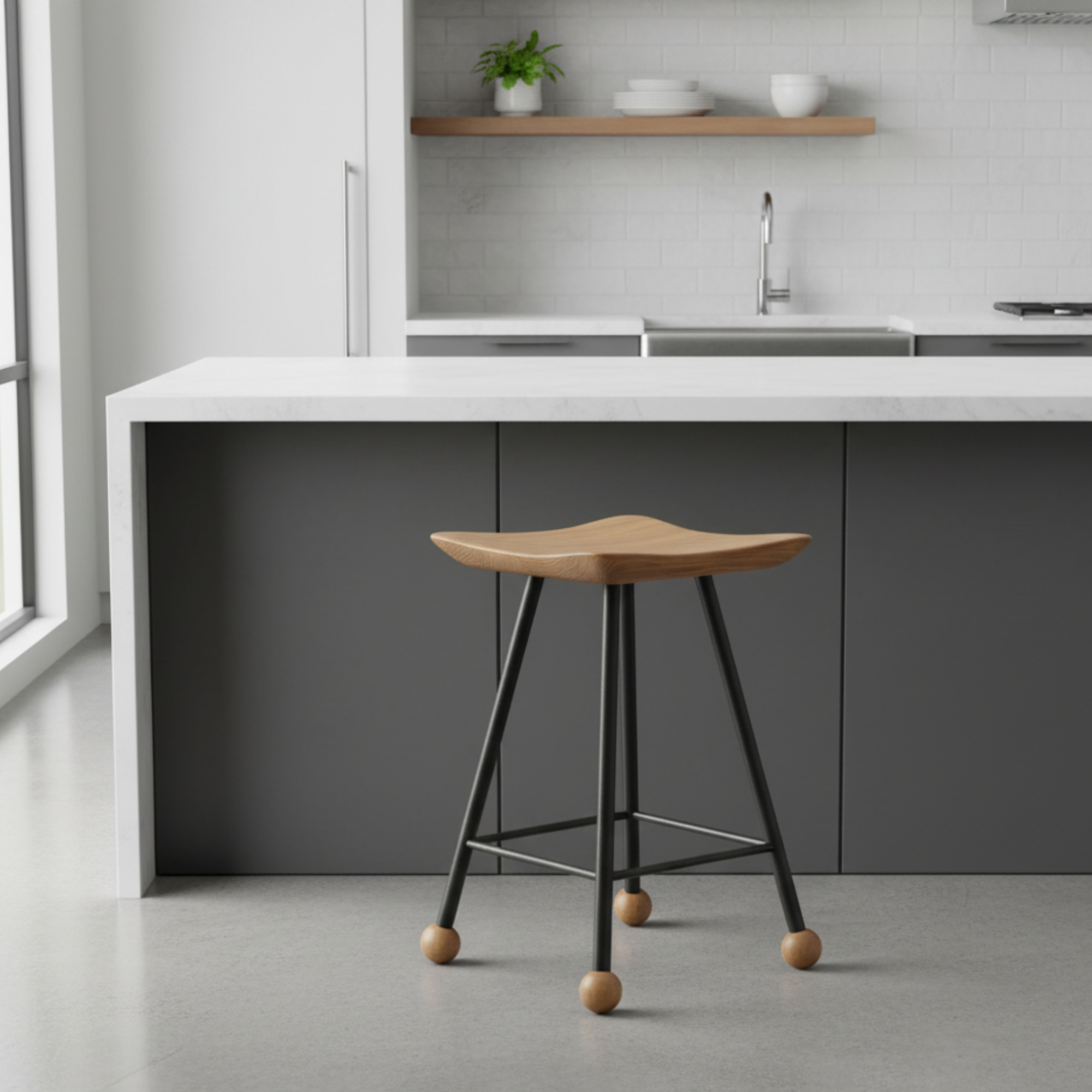 Tabure Ahşap Siyah Metal Ayaklı – 47cm