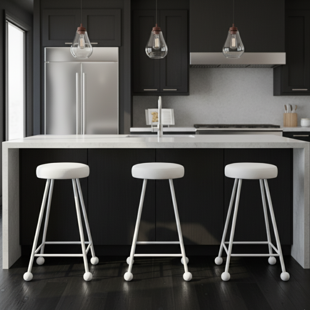 Bar Taburesi Deri Döşemeli Bembeyaz Metal Ayaklı – 65cm