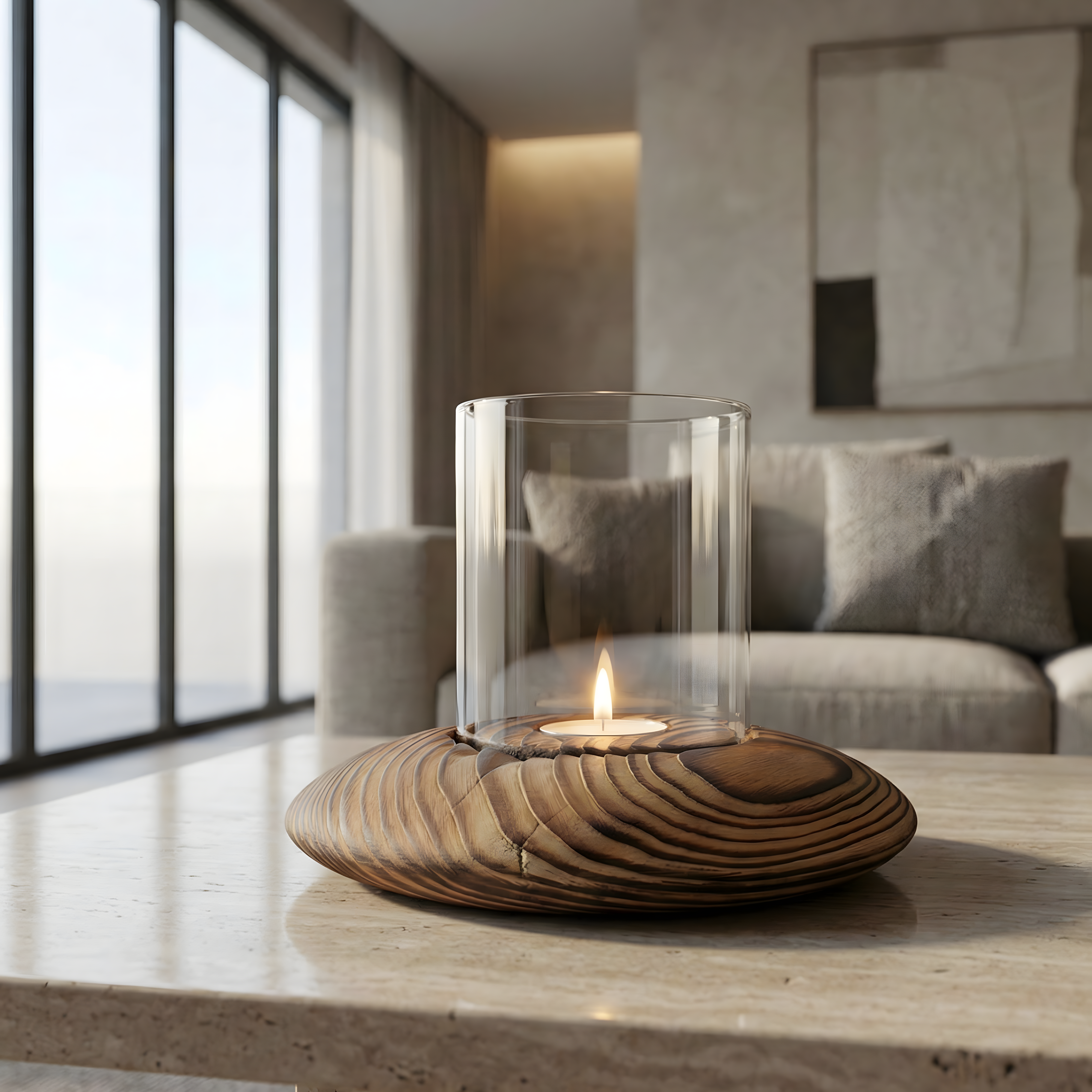 Fanuslu Doğal Renk Tealight Mumluk