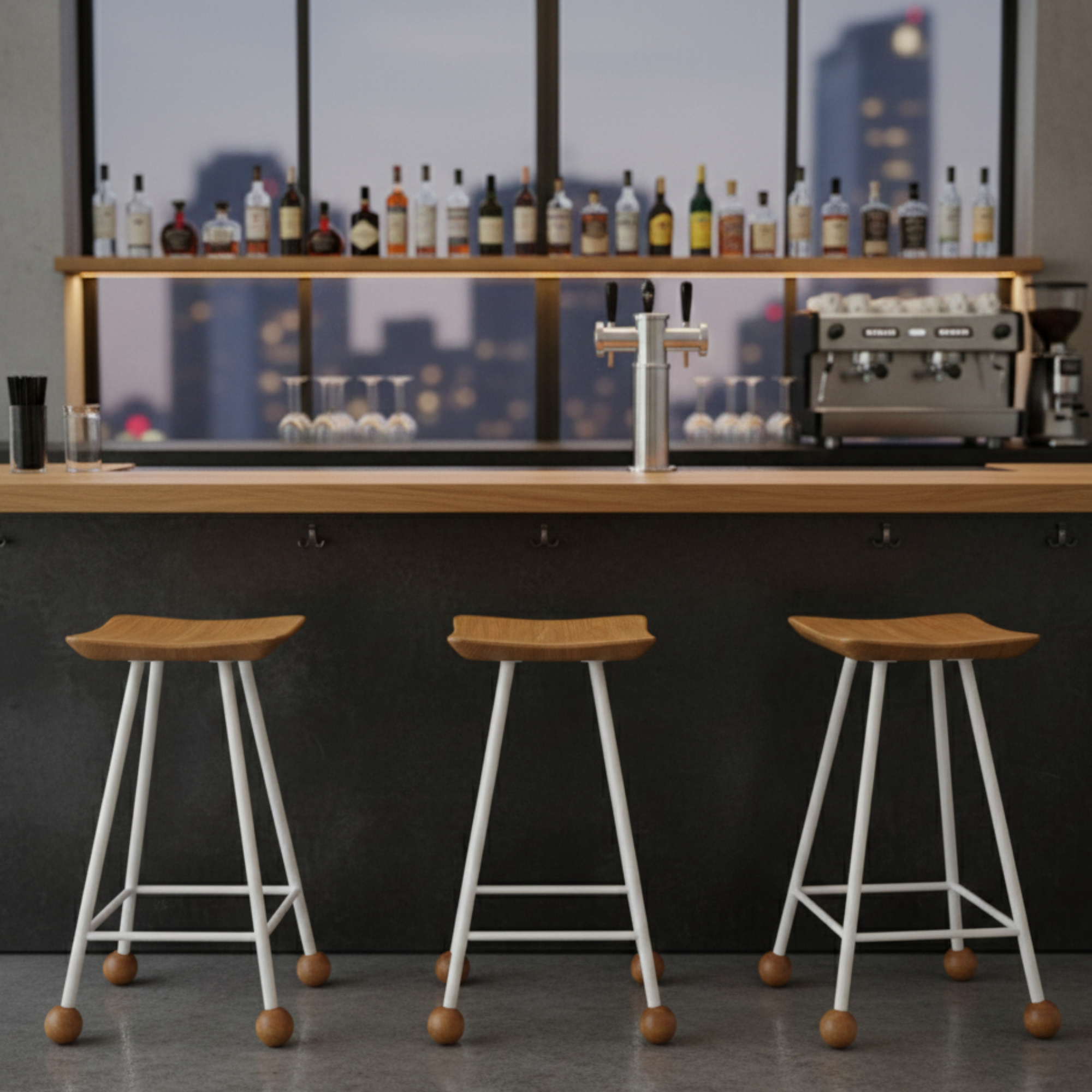 Tabure Ahşap Beyaz Metal Ayaklı – 55cm