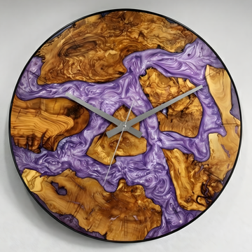 ZEYTİN AĞACI LİLA EPOXY ÇEMBERLİ DUVAR SAATİ– Ø48cm