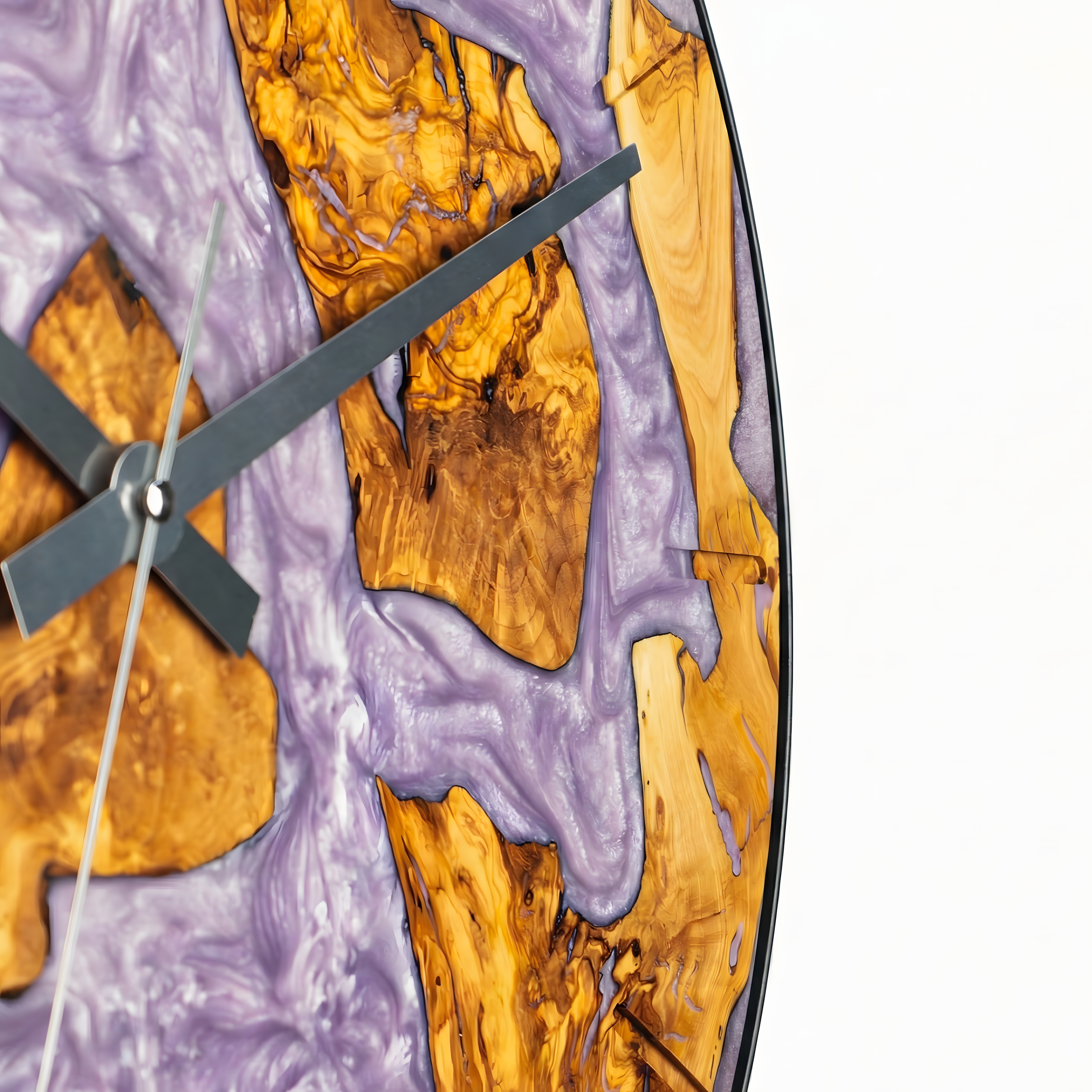 ZEYTİN AĞACI LİLA EPOXY ÇEMBERLİ DUVAR SAATİ– Ø48cm