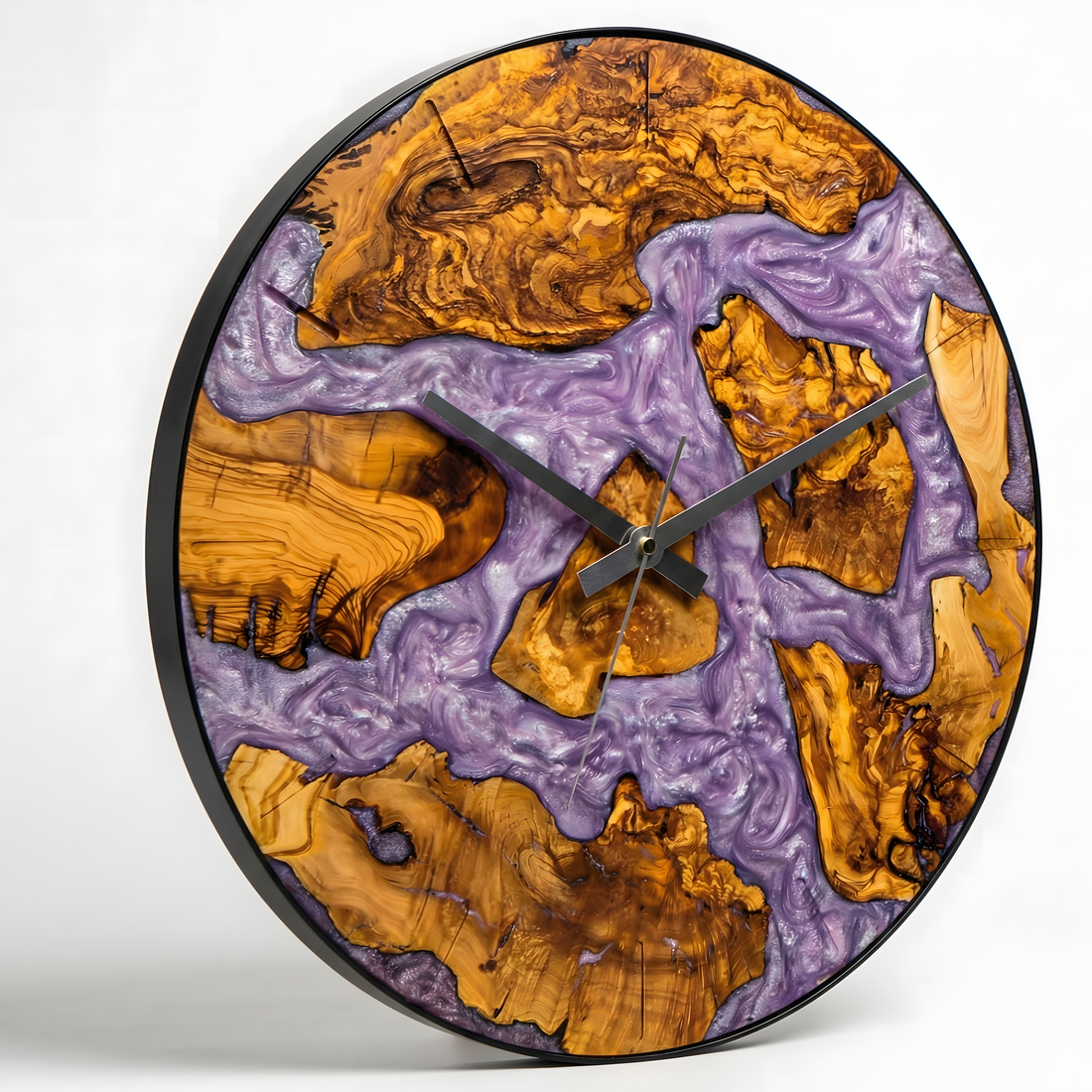 ZEYTİN AĞACI LİLA EPOXY ÇEMBERLİ DUVAR SAATİ– Ø48cm