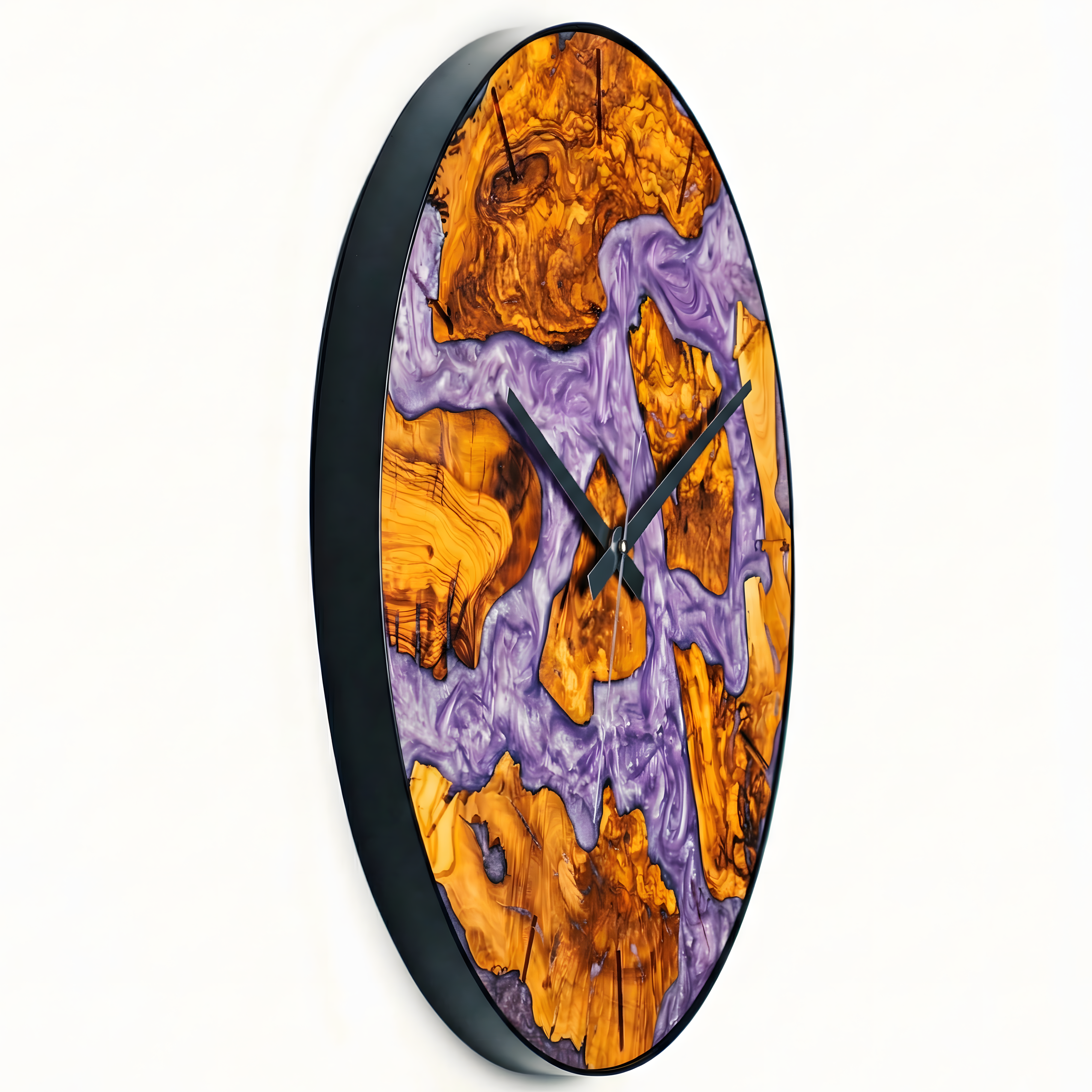 ZEYTİN AĞACI LİLA EPOXY ÇEMBERLİ DUVAR SAATİ– Ø48cm