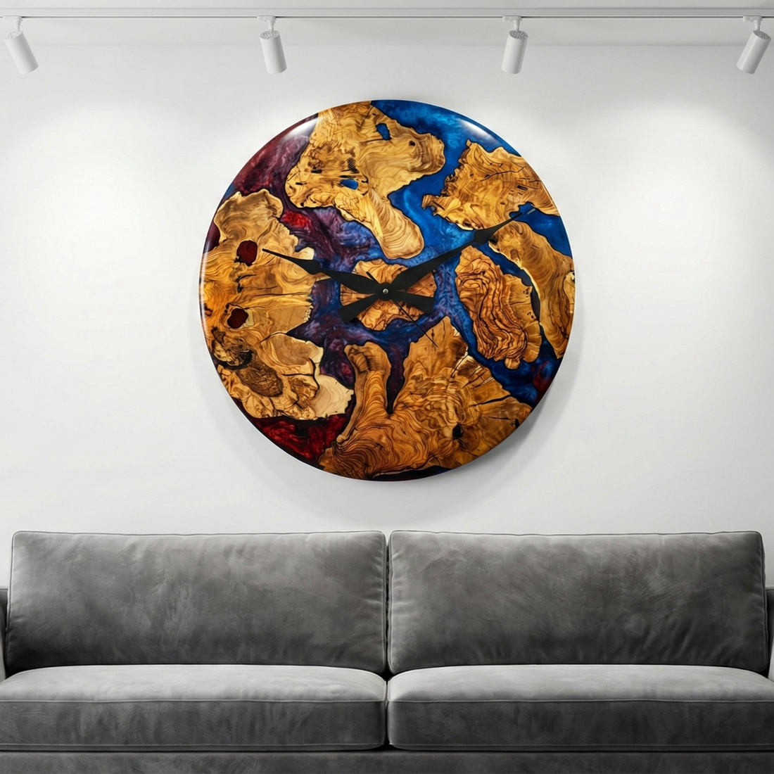 Duvar Saati Çift Renkli Epoxy Zeytin Ağacı Bombeli - Ø60CM