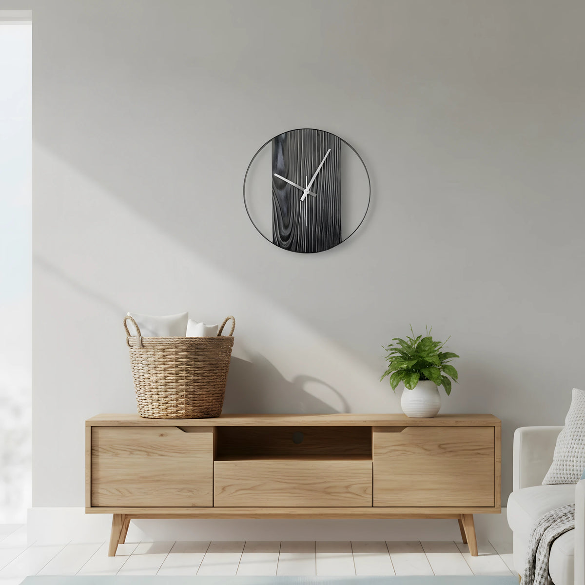Shou Sugi Ban El Yapımı Lacivert Köknar Ahşap Duvar Saati (48 cm)