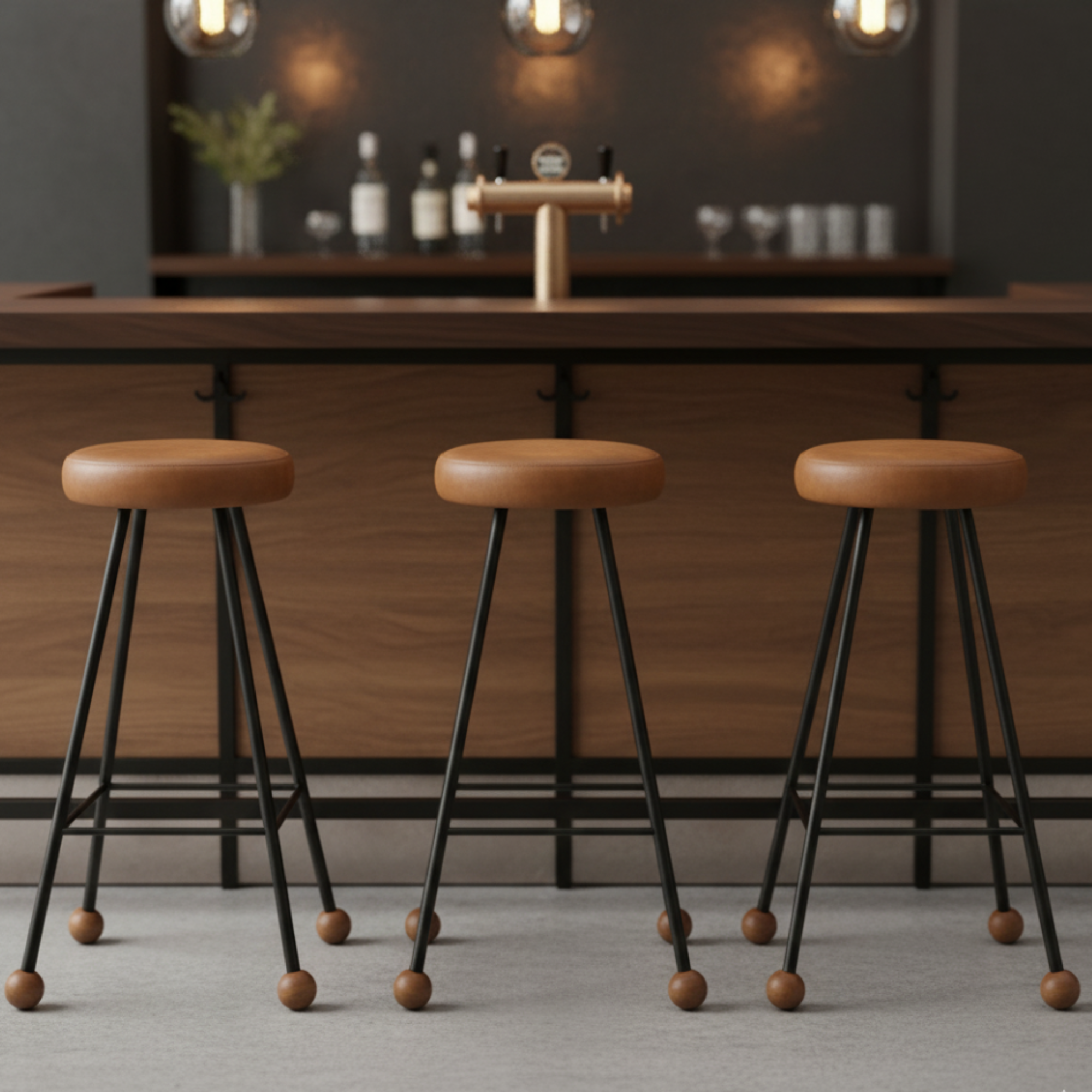 Bar Taburesi Deri Döşemeli Kahverengi Metal Ayaklı – 75cm