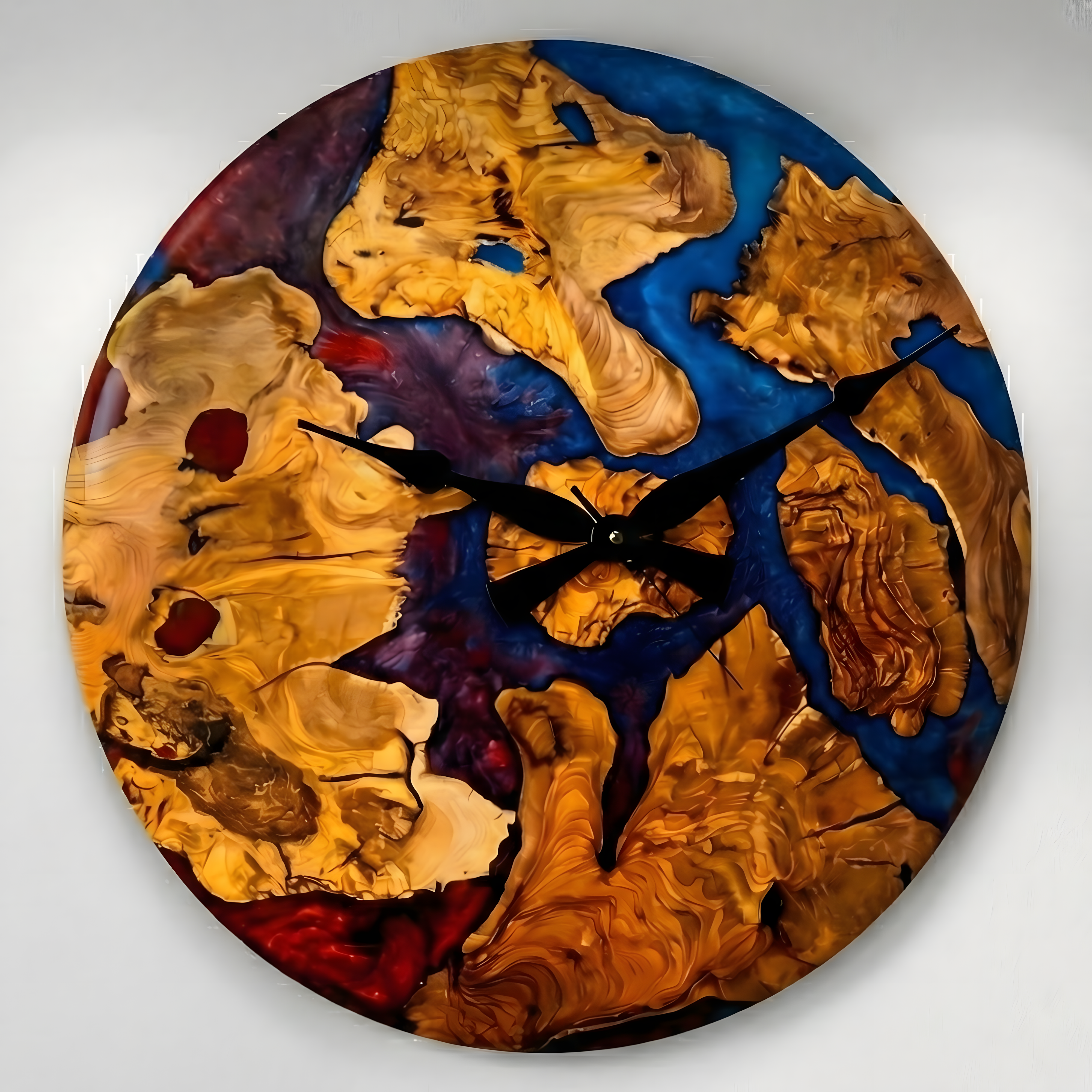 Duvar Saati Çift Renkli Epoxy Zeytin Ağacı Bombeli - Ø60CM