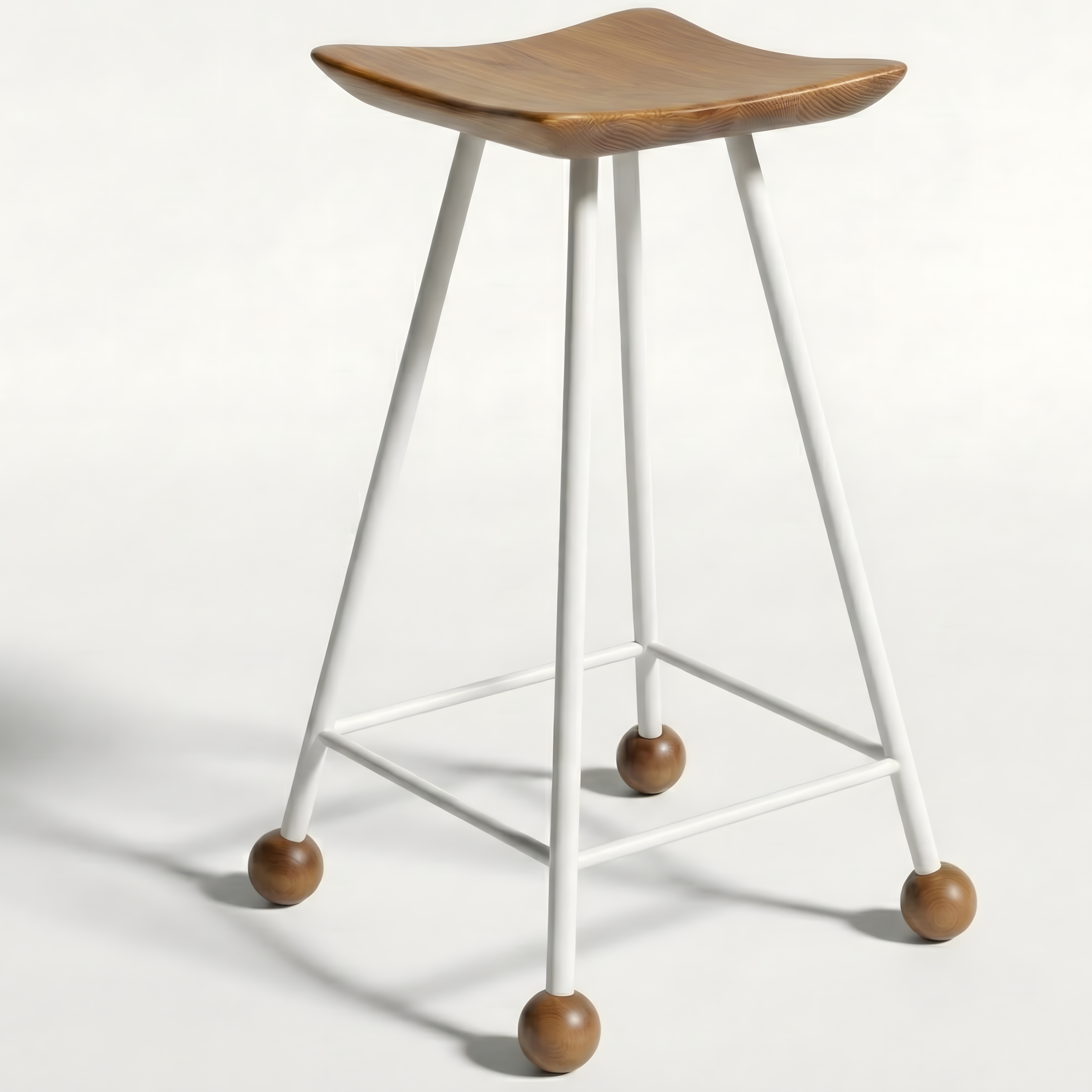 Bar Taburesi Ahşap Beyaz Metal Ayaklı – 65cm