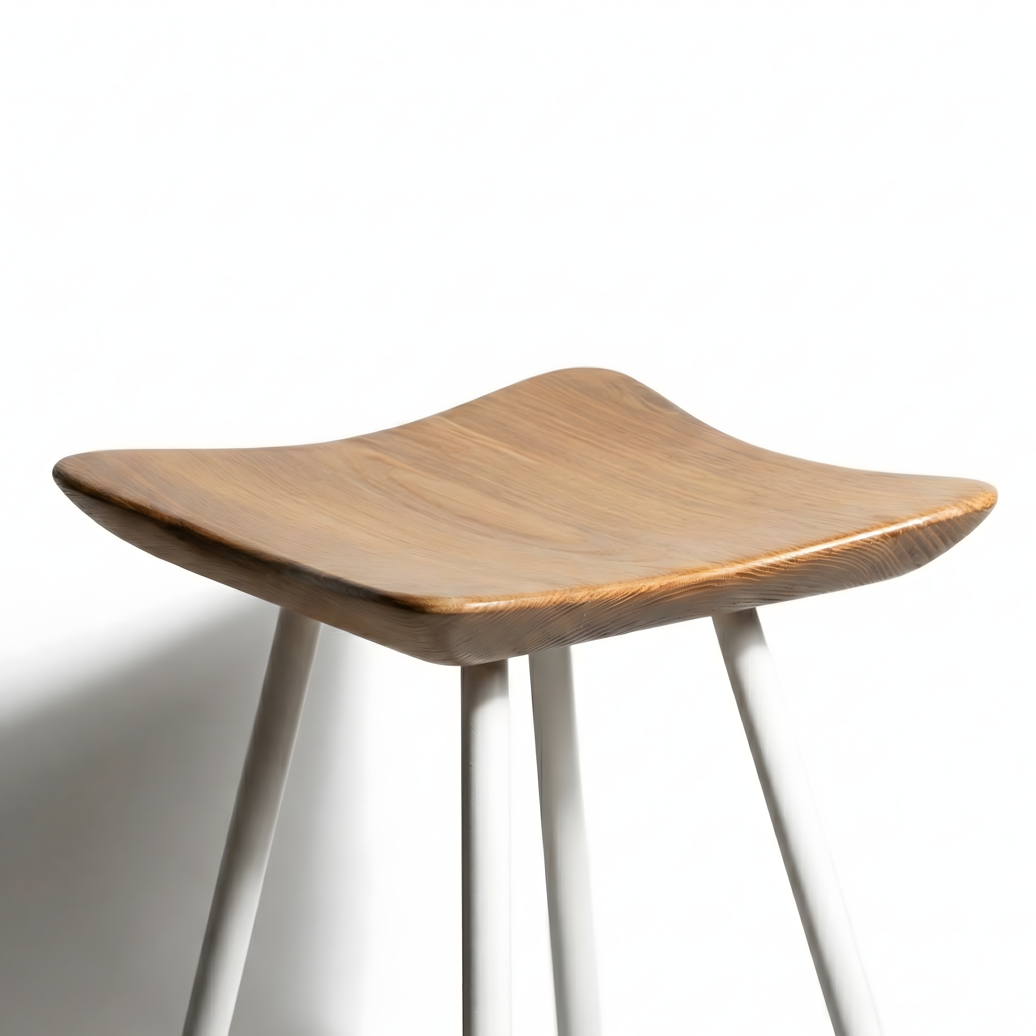 Tabure Ahşap Beyaz Metal Ayaklı – 55cm