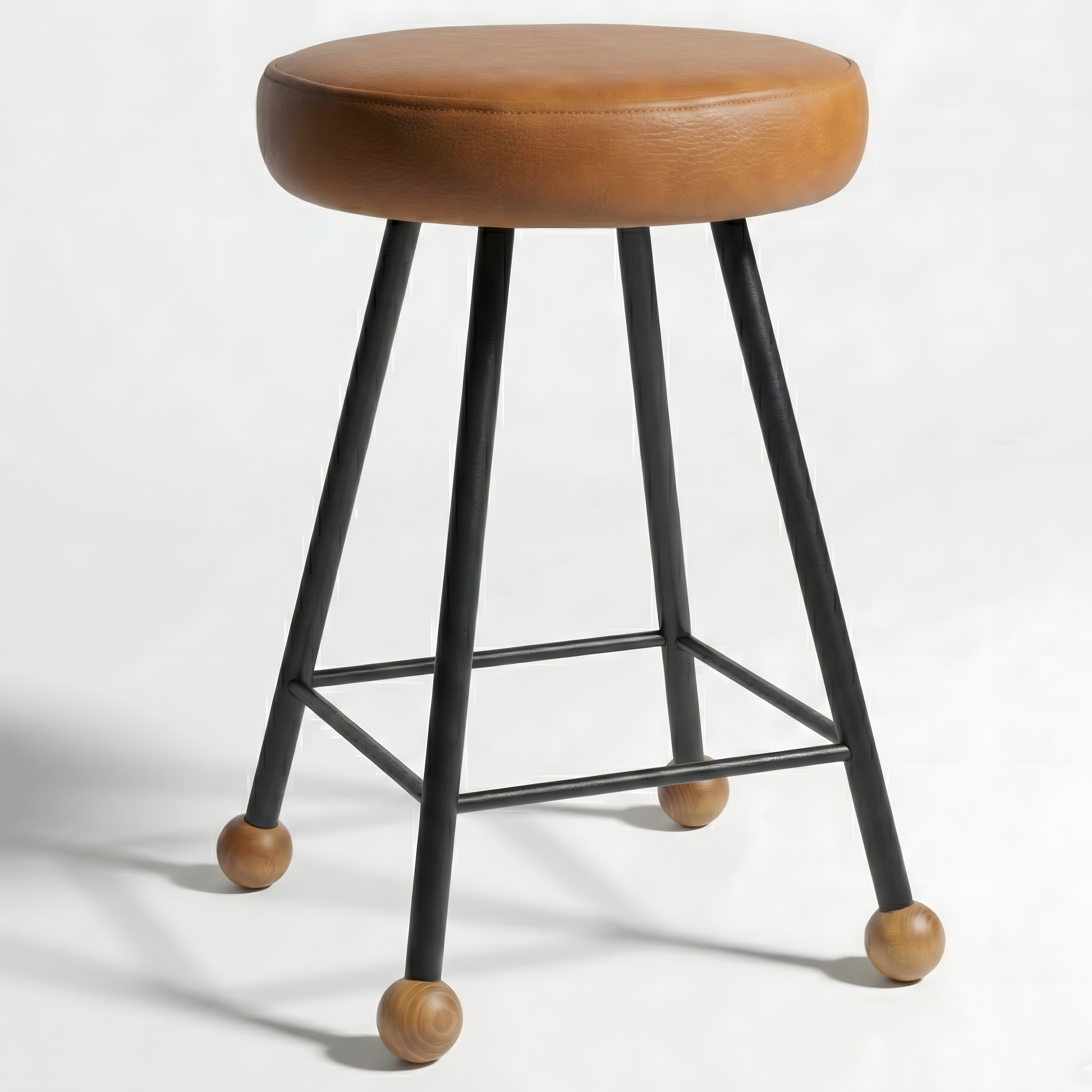 Tabure Deri Döşemeli Kahverengi Metal Ayaklı – 47cm