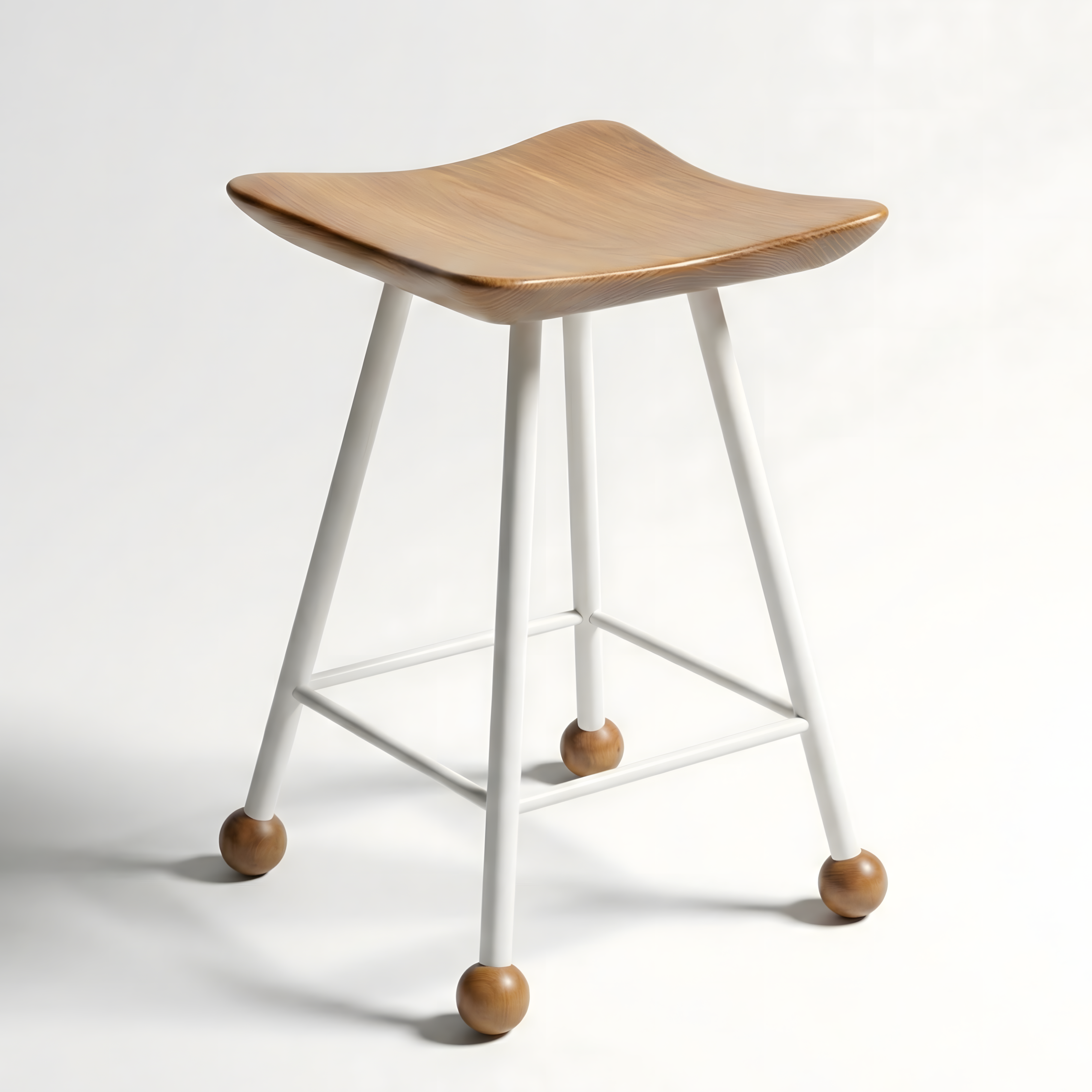 Tabure Ahşap Beyaz Metal Ayaklı – 55cm