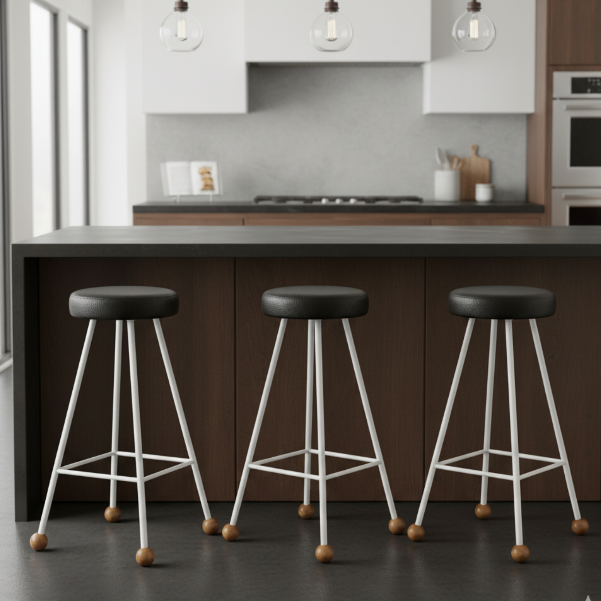 Bar Taburesi Deri Döşemeli Beyaz Metal Ayaklı – 75cm