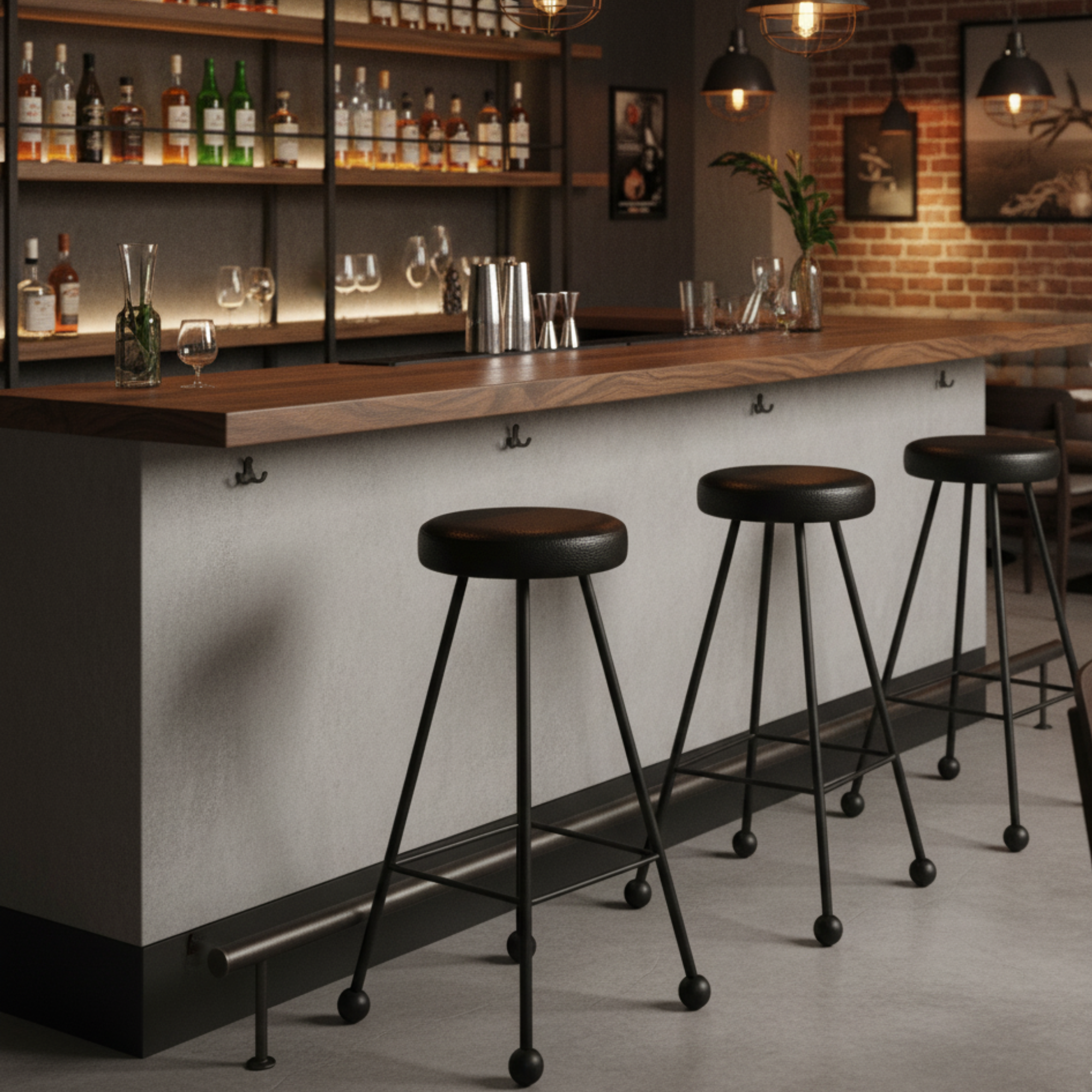 Bar Taburesi Deri Döşemeli Simsiyah Metal Ayaklı – 75cm