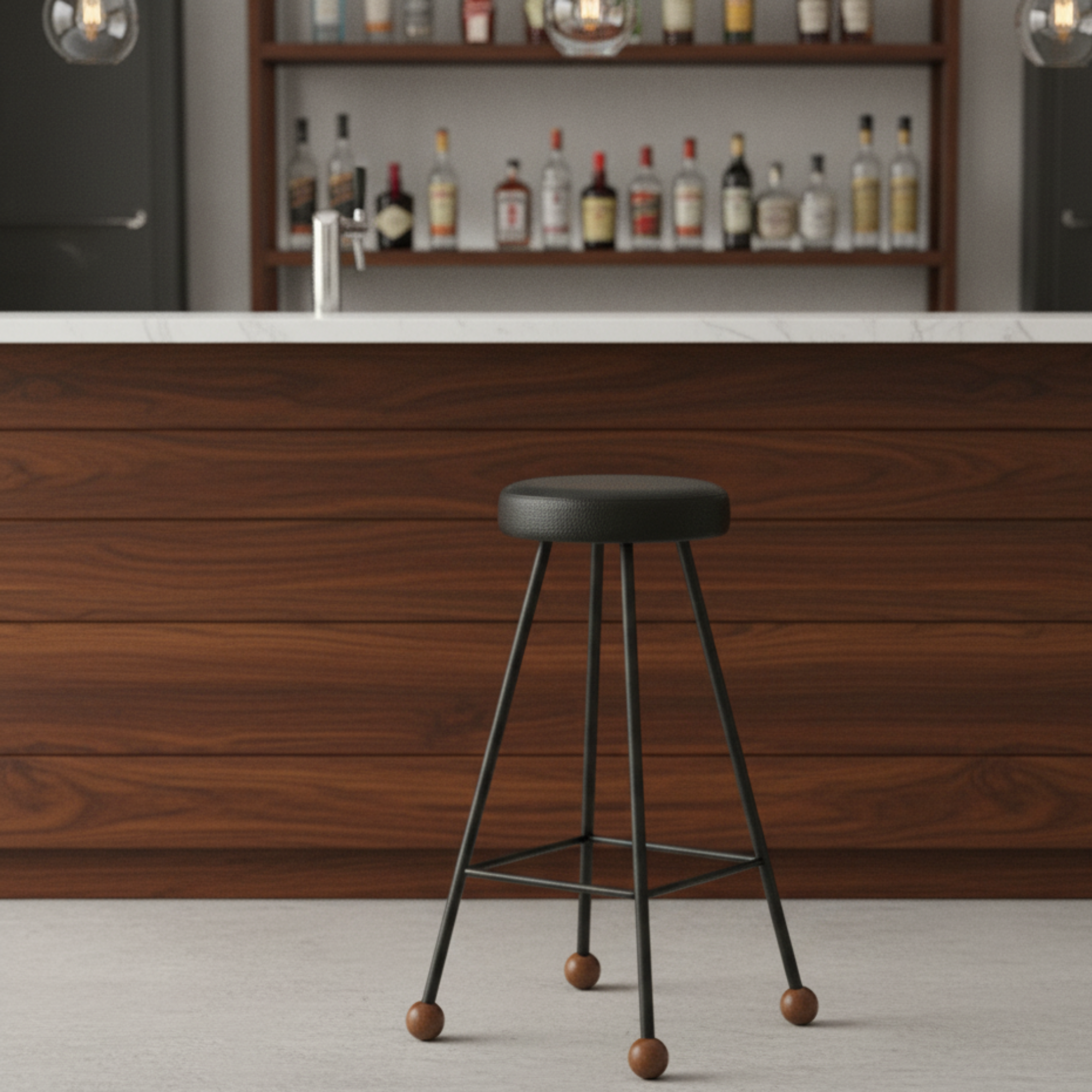 Bar Taburesi Deri Döşemeli Siyah Metal Ayaklı – 75cm