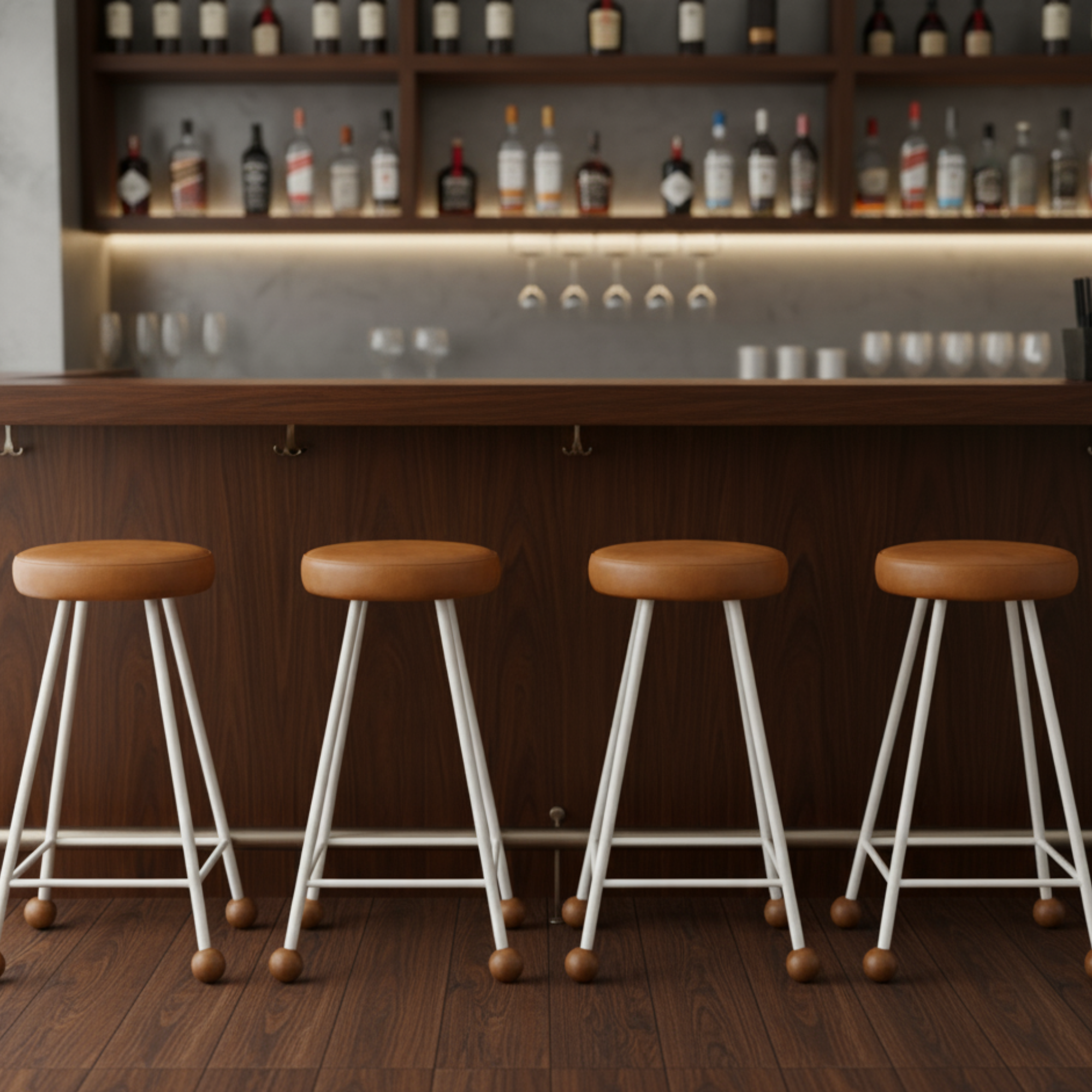 Bar Taburesi Deri Döşemeli Kahverengi Metal Ayaklı – 65cm