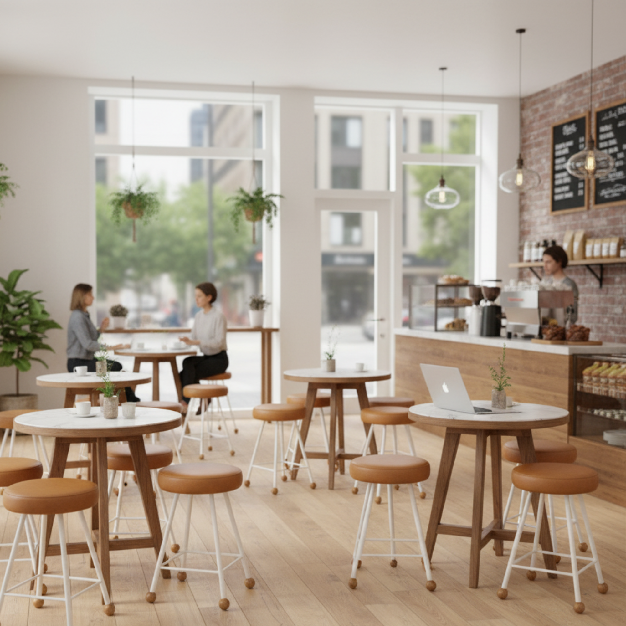 Tabure Deri Döşemeli Kahverengi Metal Ayaklı – 47cm