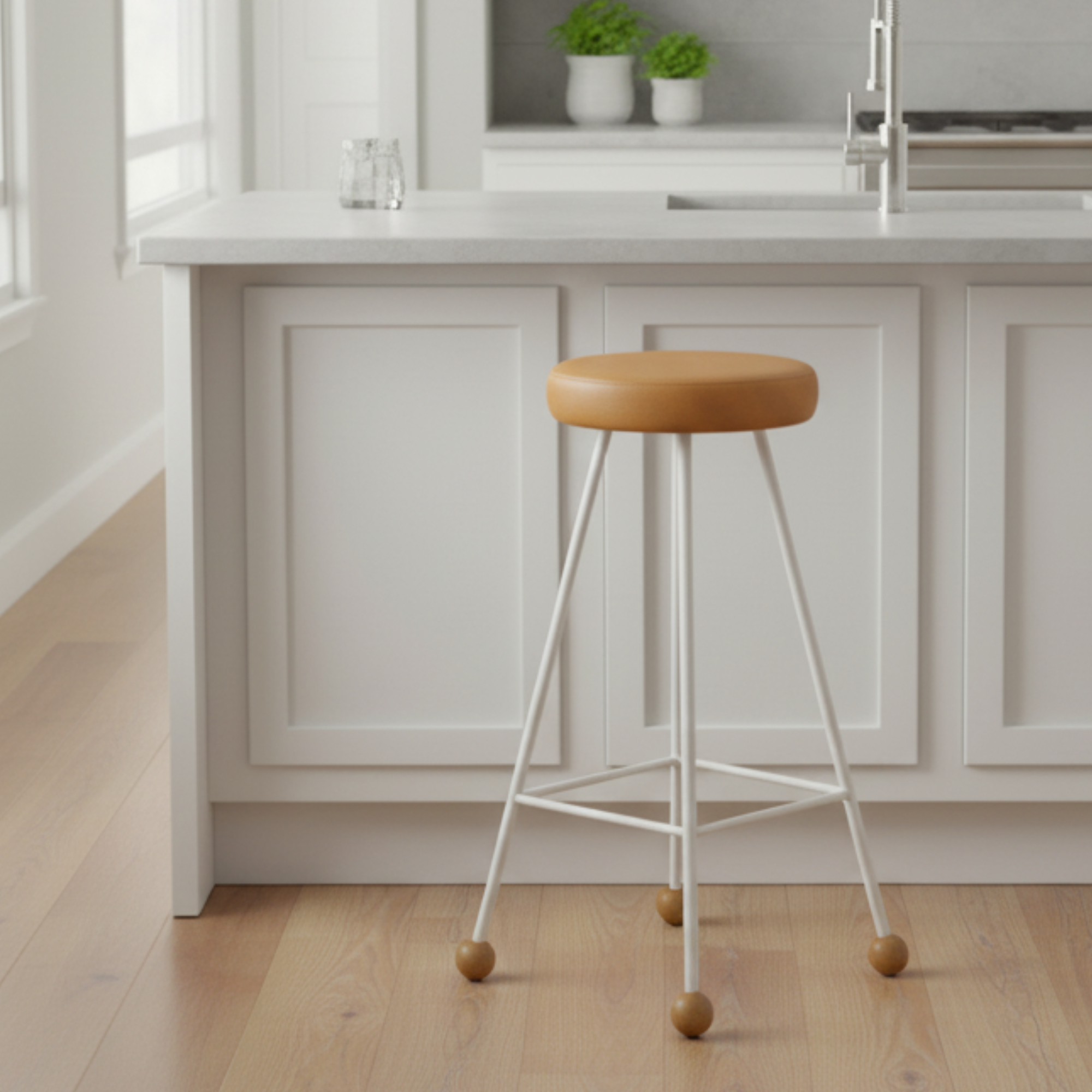 Bar Taburesi Deri Döşemeli Kahverengi Metal Ayaklı – 75cm