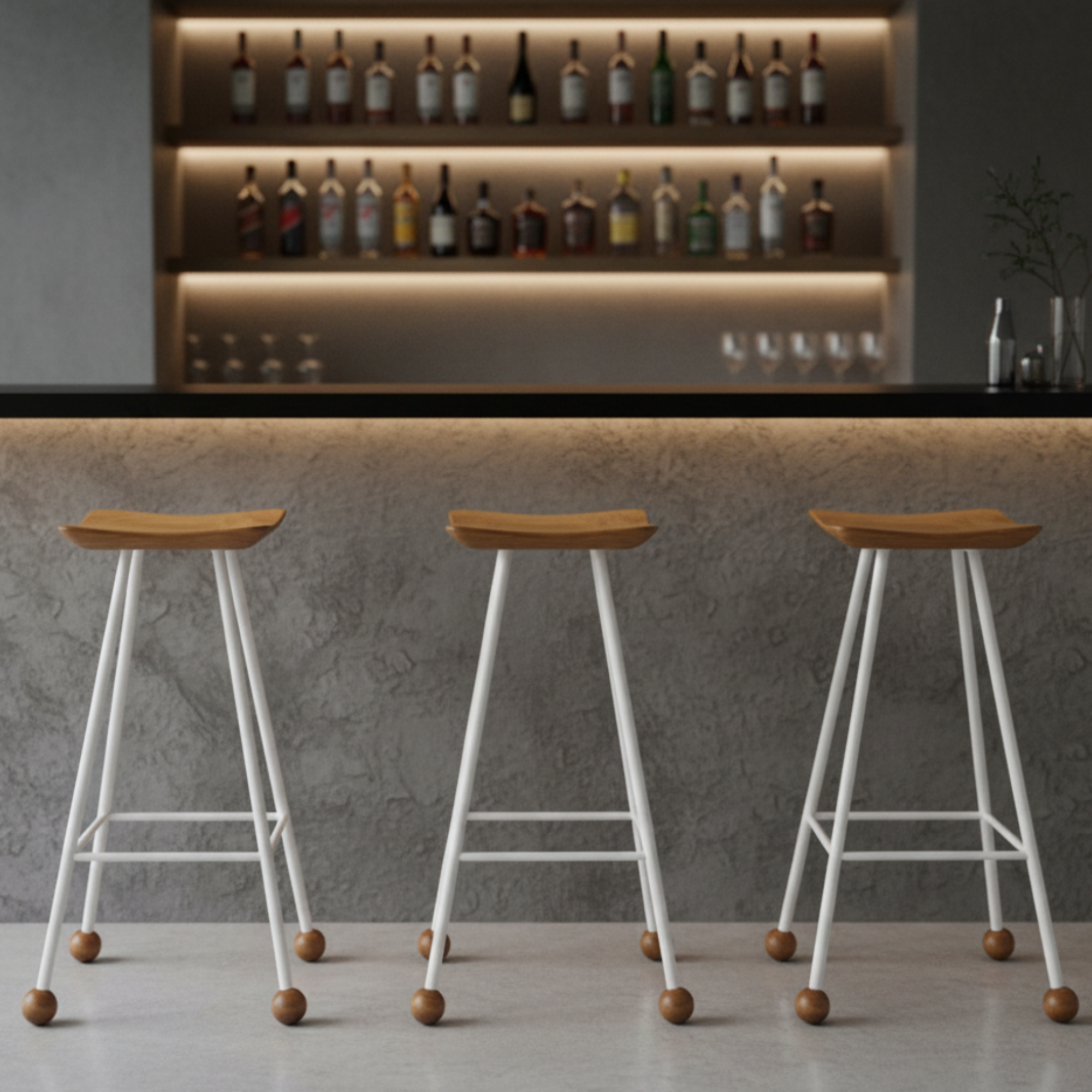 Bar Taburesi Ahşap Beyaz Metal Ayaklı – 75cm