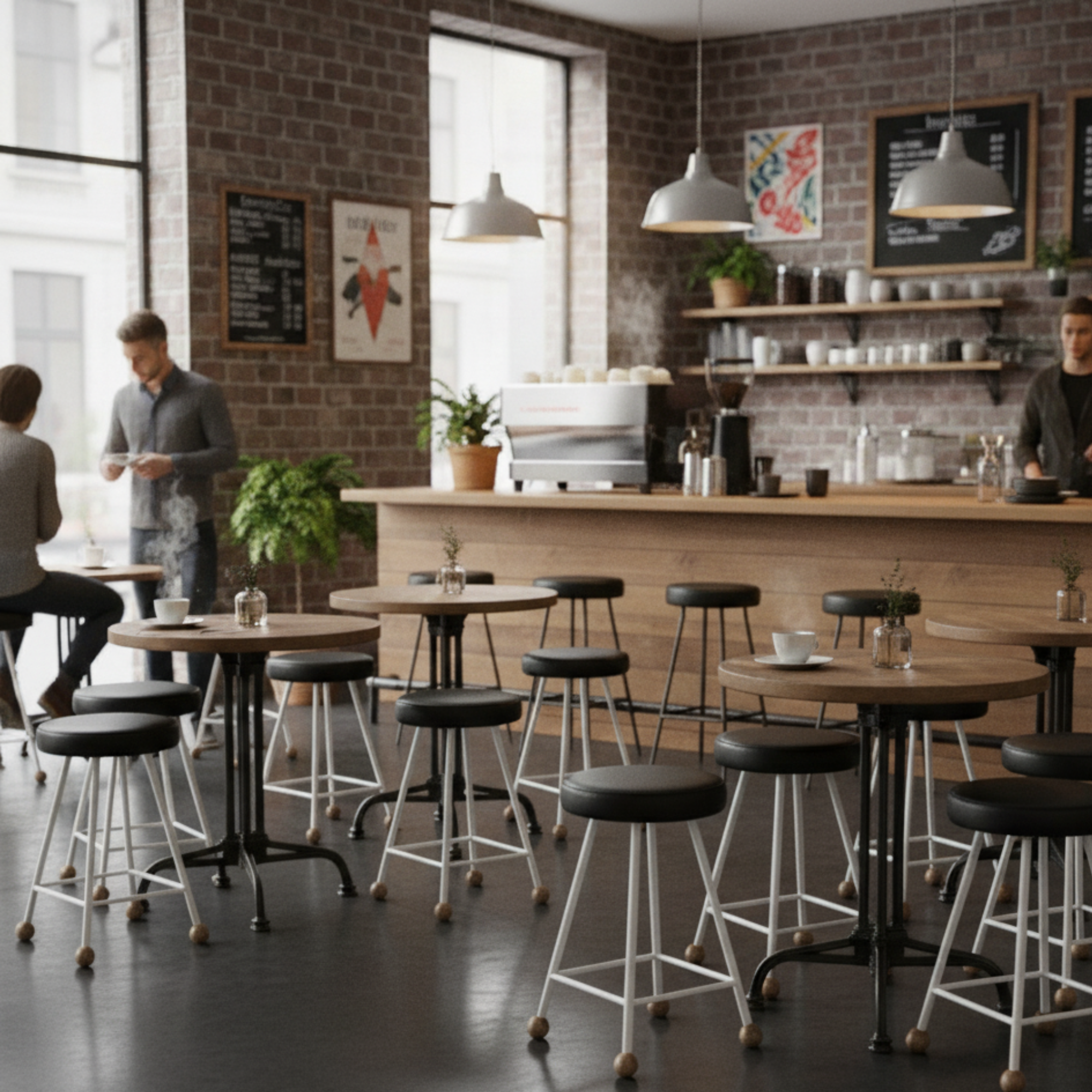 Tabure Deri Döşemeli Beyaz Metal Ayaklı – 55cm