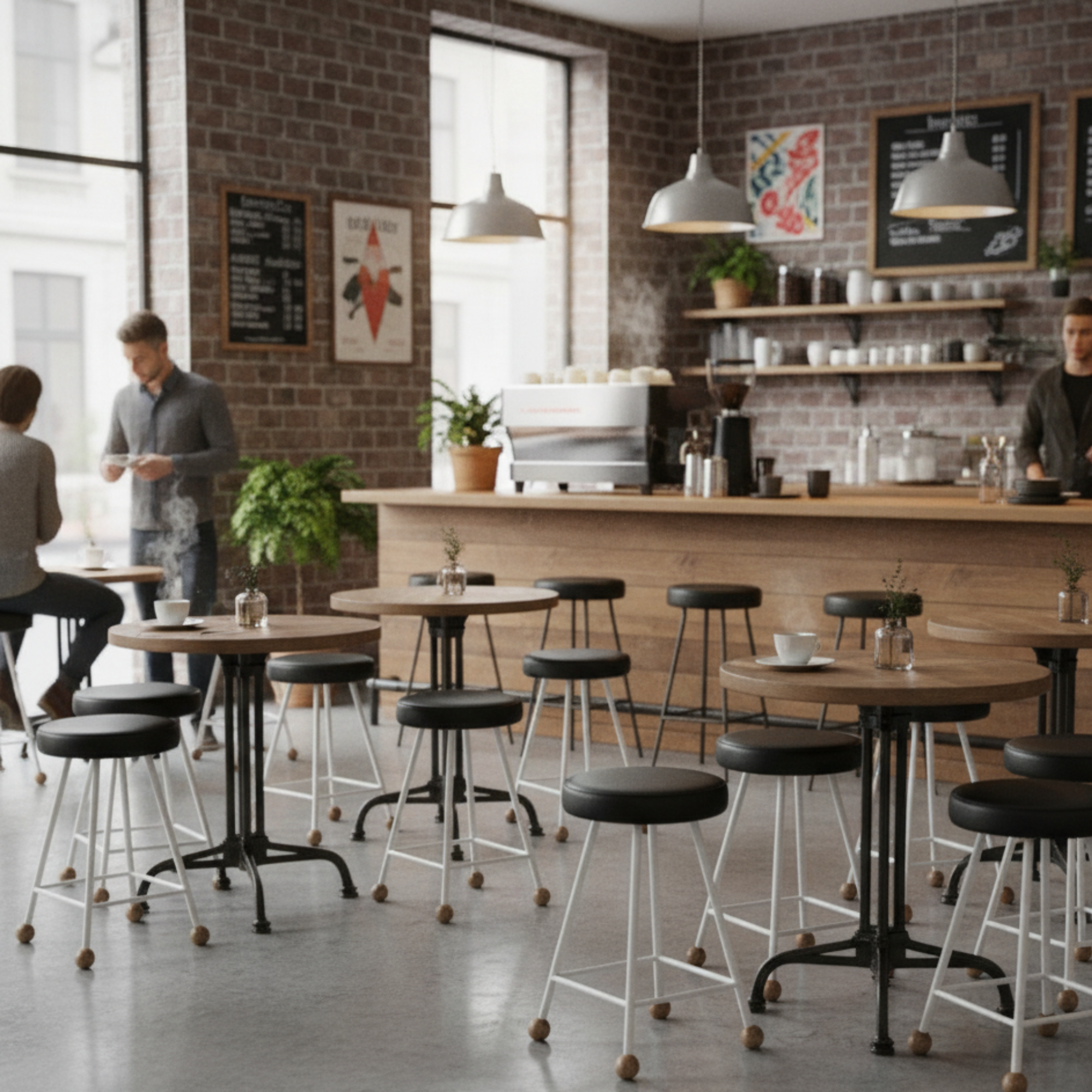 Tabure Deri Döşemeli Beyaz Metal Ayaklı – 55cm