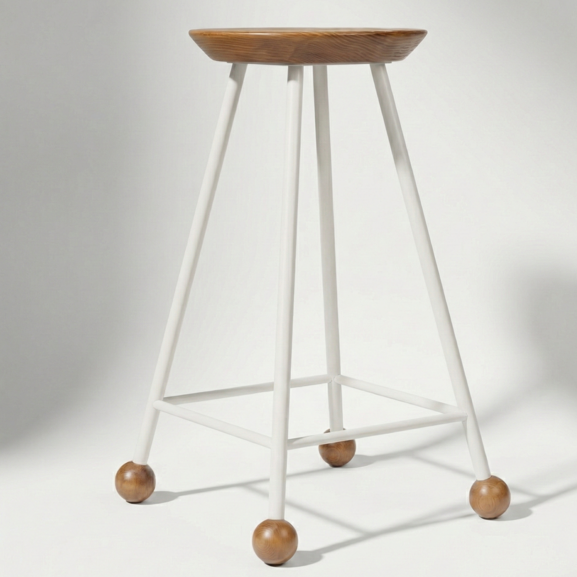 Bar Taburesi Ahşap Beyaz Metal Ayaklı – 65cm