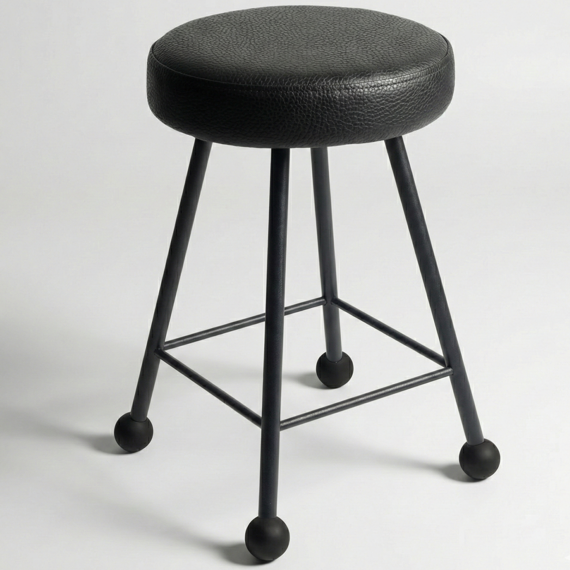 Tabure Deri Döşemeli Simsiyah Metal Ayaklı – 47cm