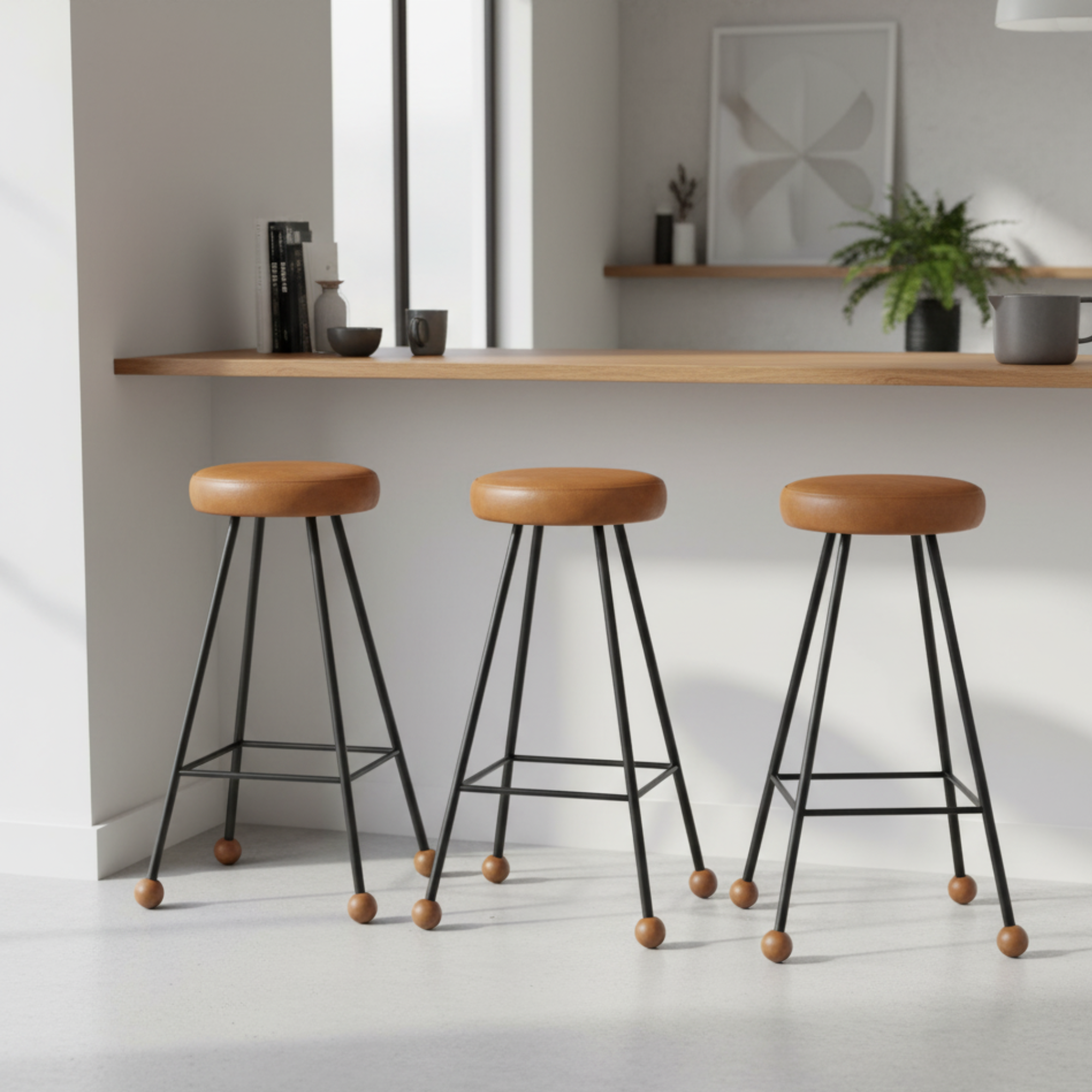 Bar Taburesi Deri Döşemeli Kahverengi Metal Ayaklı – 75cm