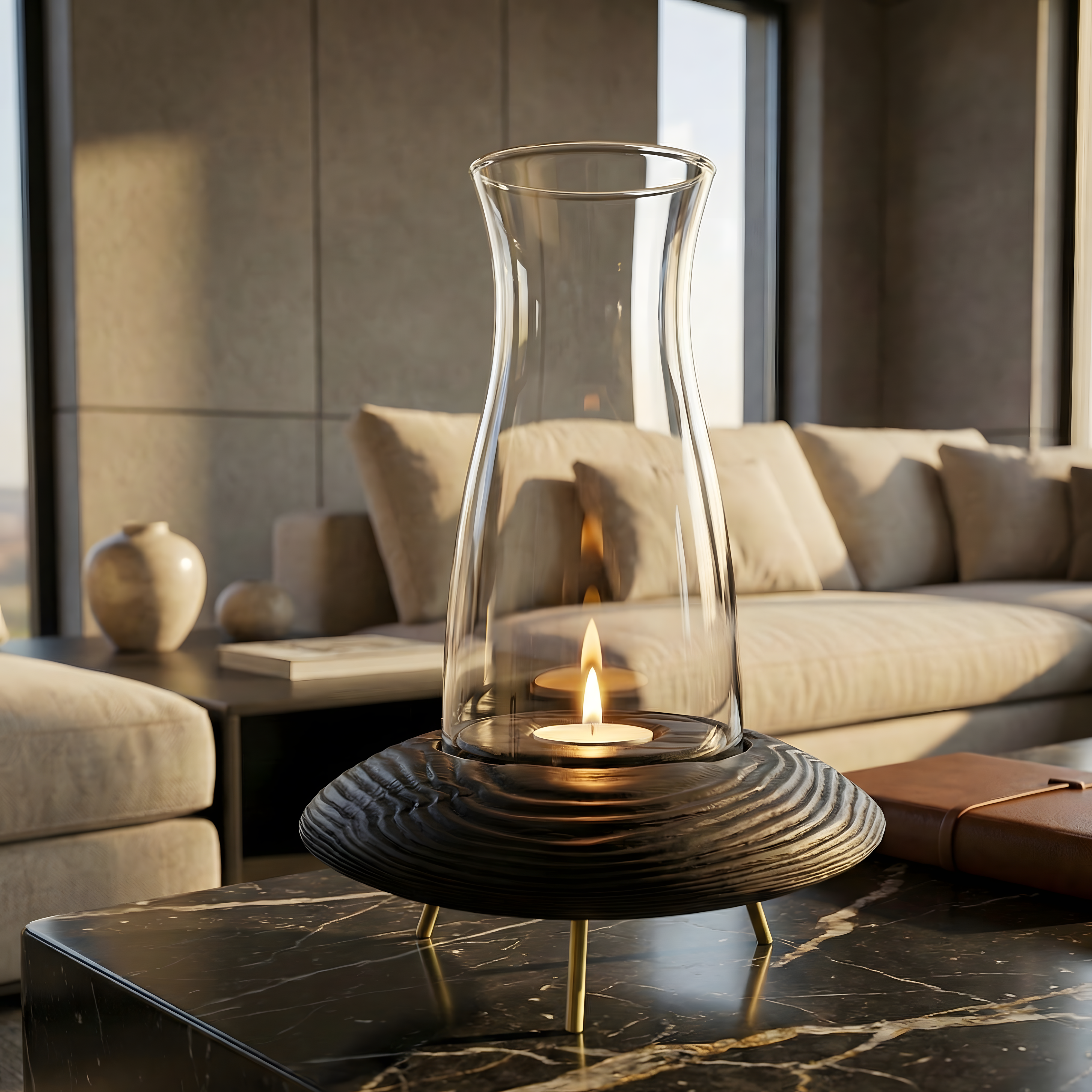 Fanuslu Tealight Siyah Mumluk