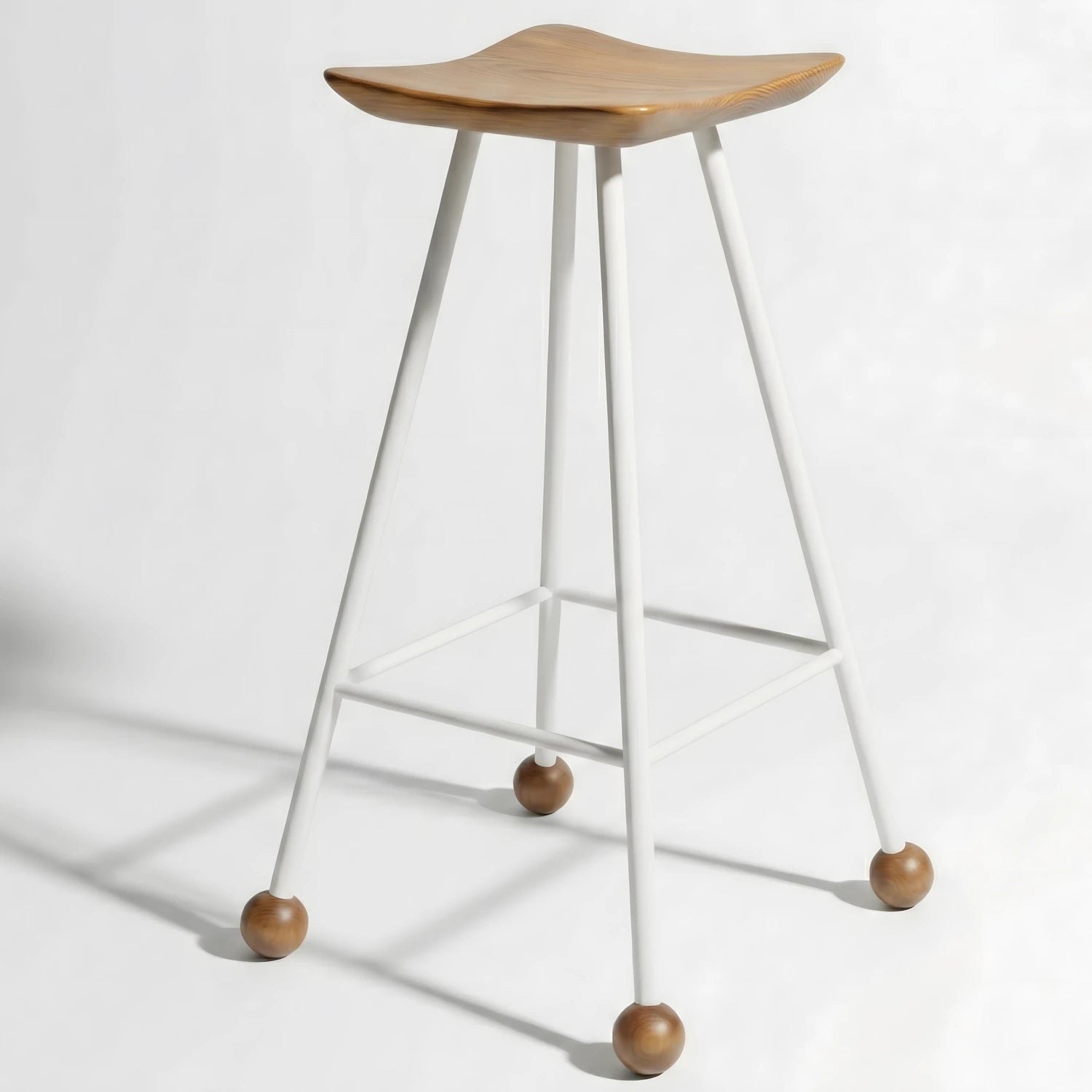 Ahşap Tabure Beyaz Metal Ayaklı 47cm | Yemek Masası & Banyo
