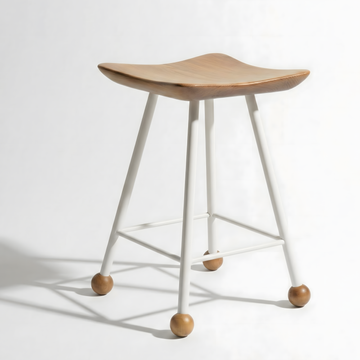 Tabure Ahşap Beyaz Metal Ayaklı – 47cm