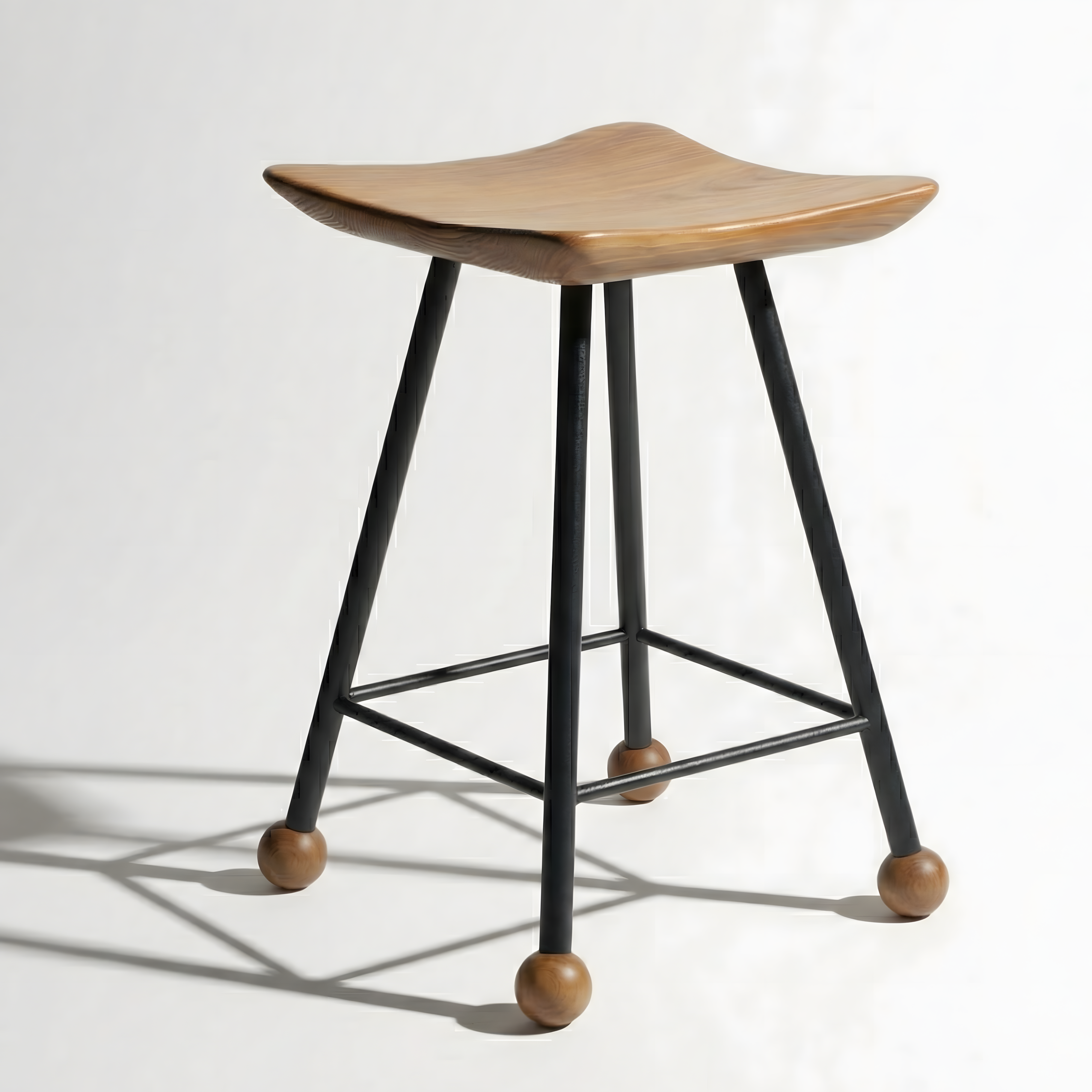 Tabure Ahşap Siyah Metal Ayaklı – 55cm