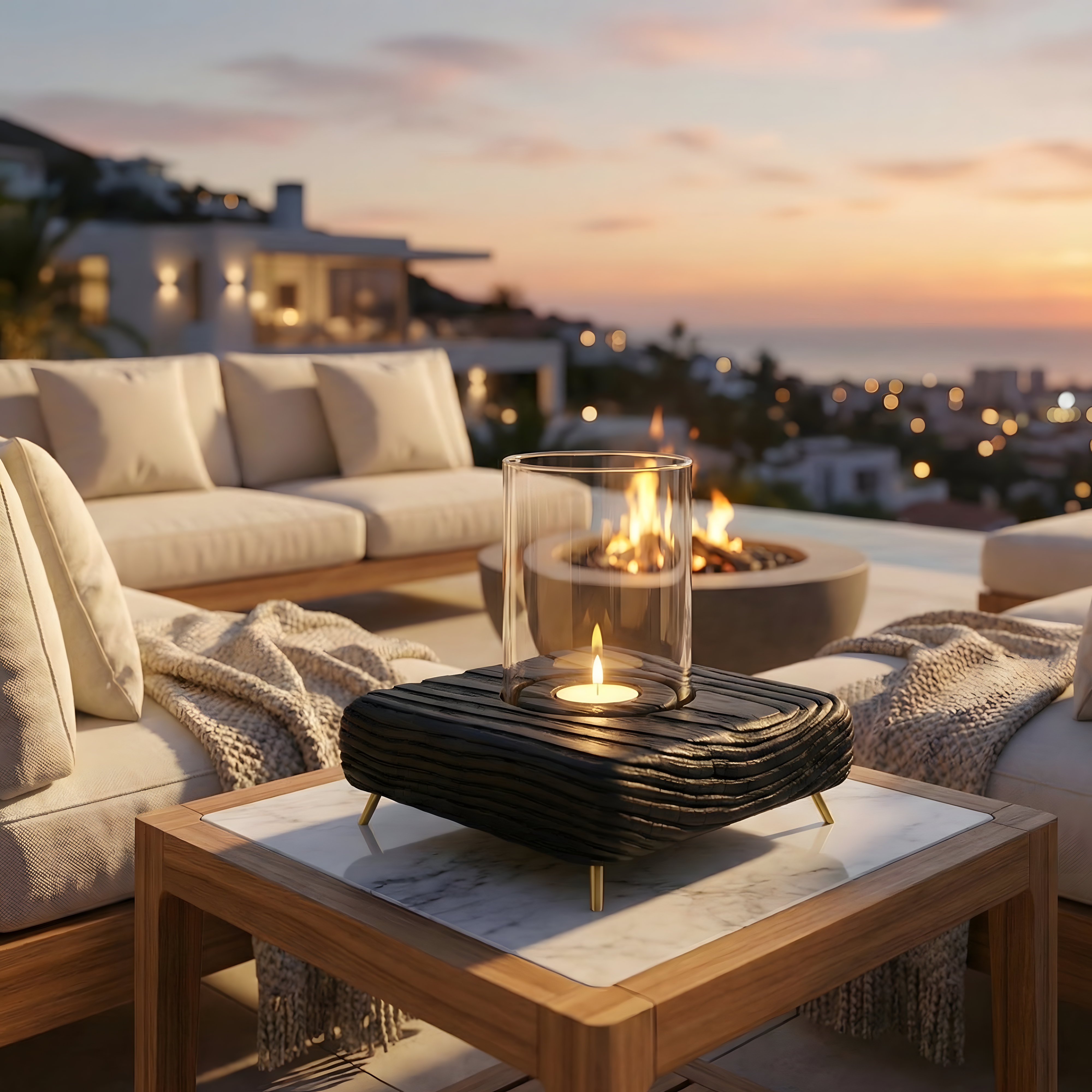 Fanuslu Siyah Tealight Mumluk