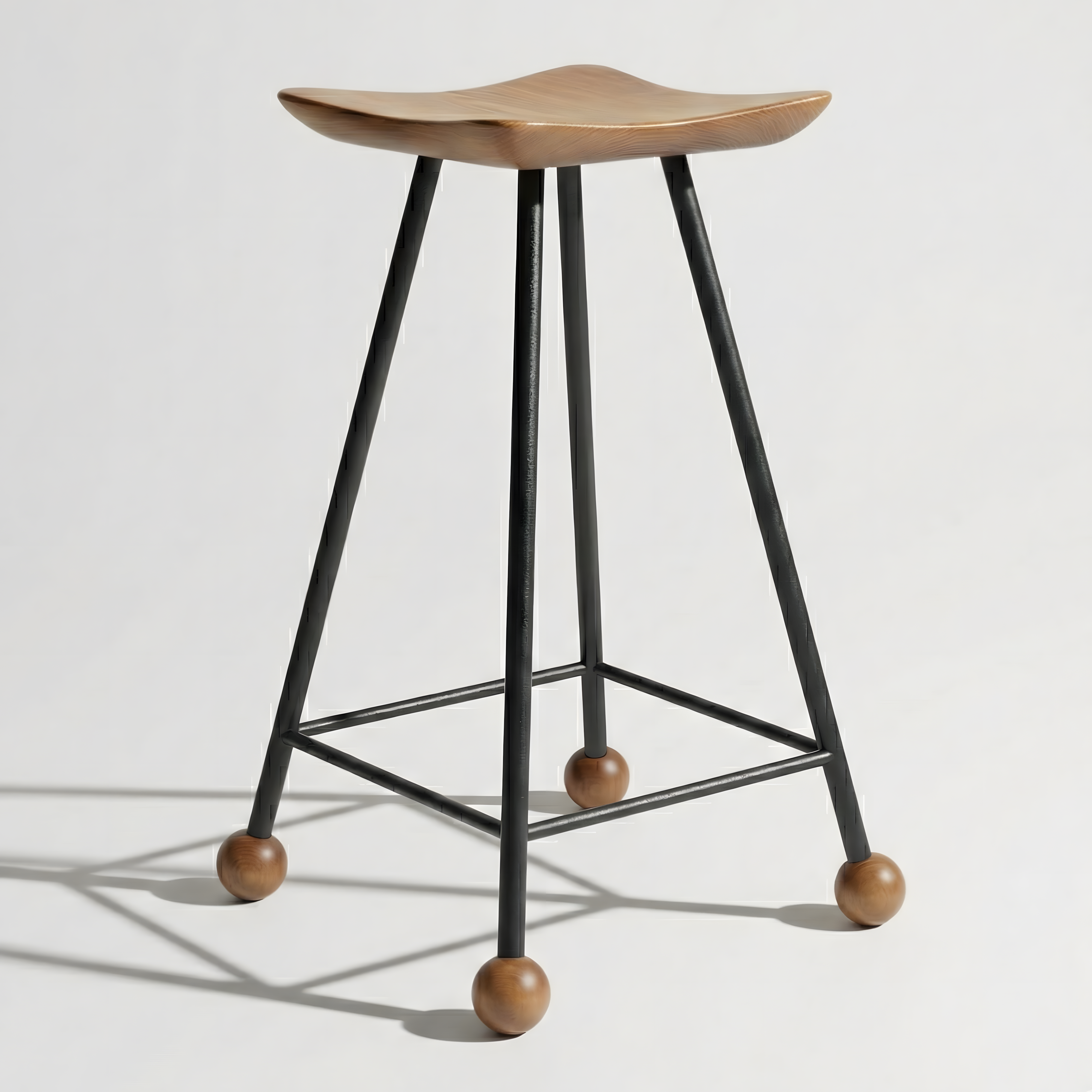 Tabure Ahşap Siyah Metal Ayaklı – 47cm