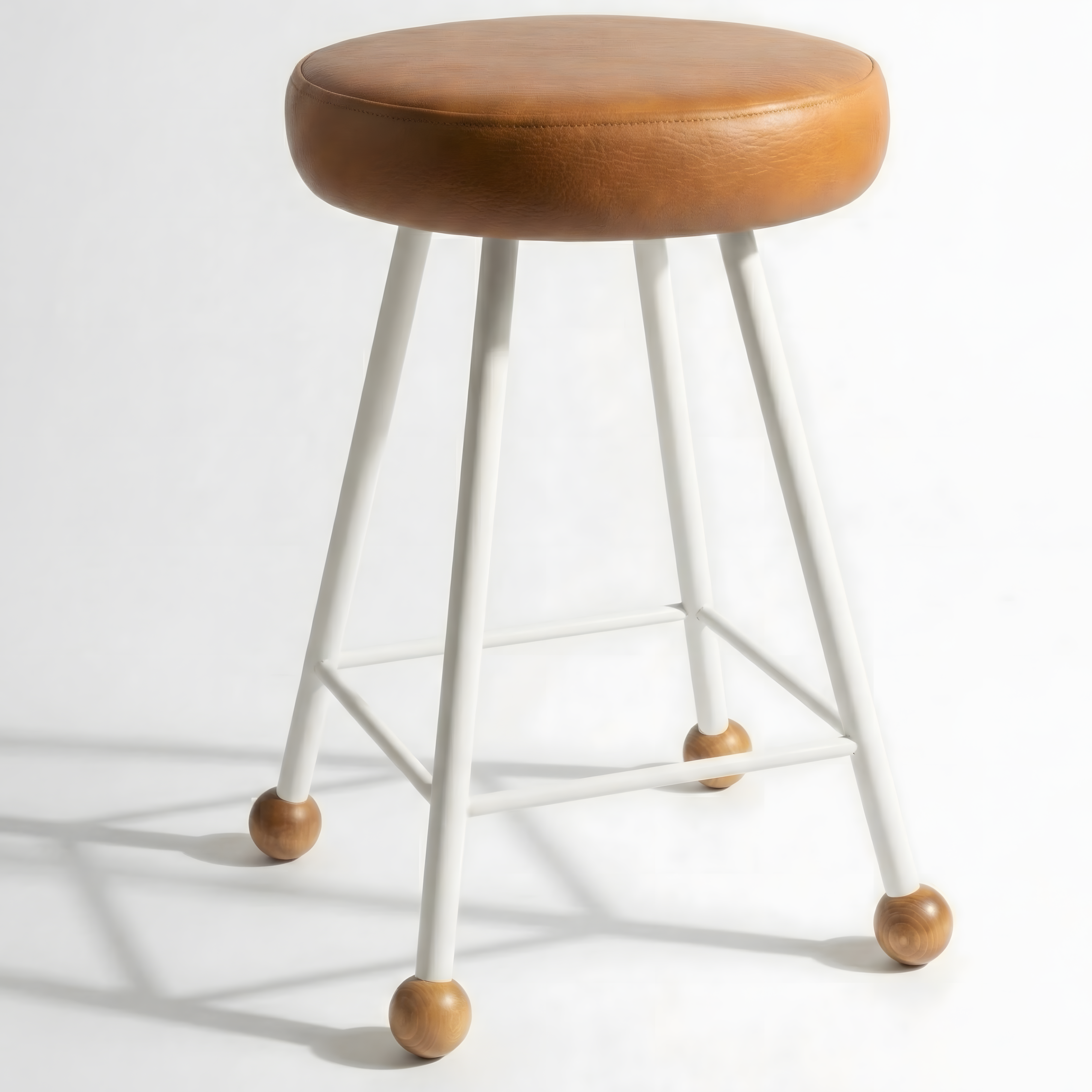 Tabure Deri Döşemeli Kahverengi Metal Ayaklı – 47cm