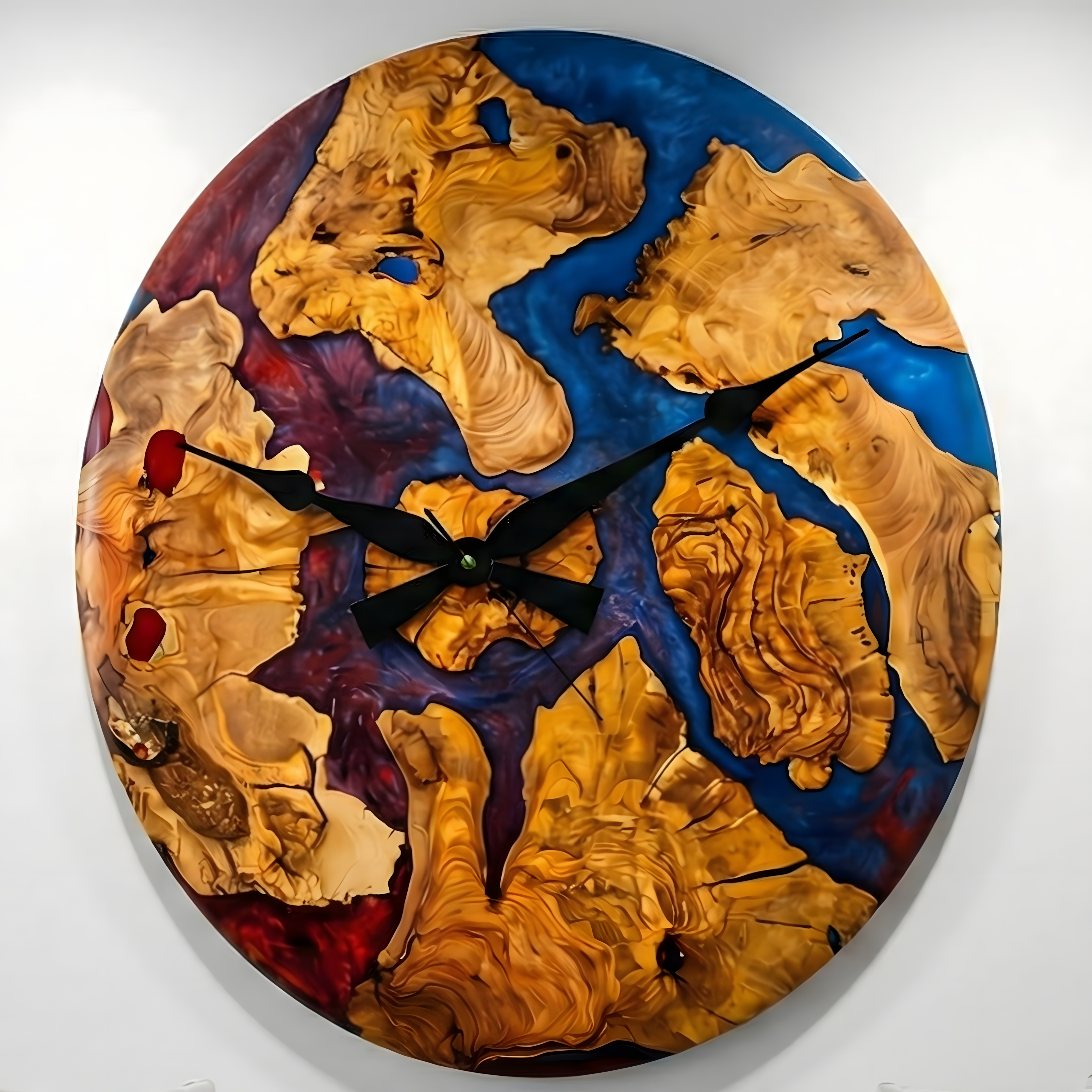 Duvar Saati Çift Renkli Epoxy Zeytin Ağacı Bombeli - Ø60CM