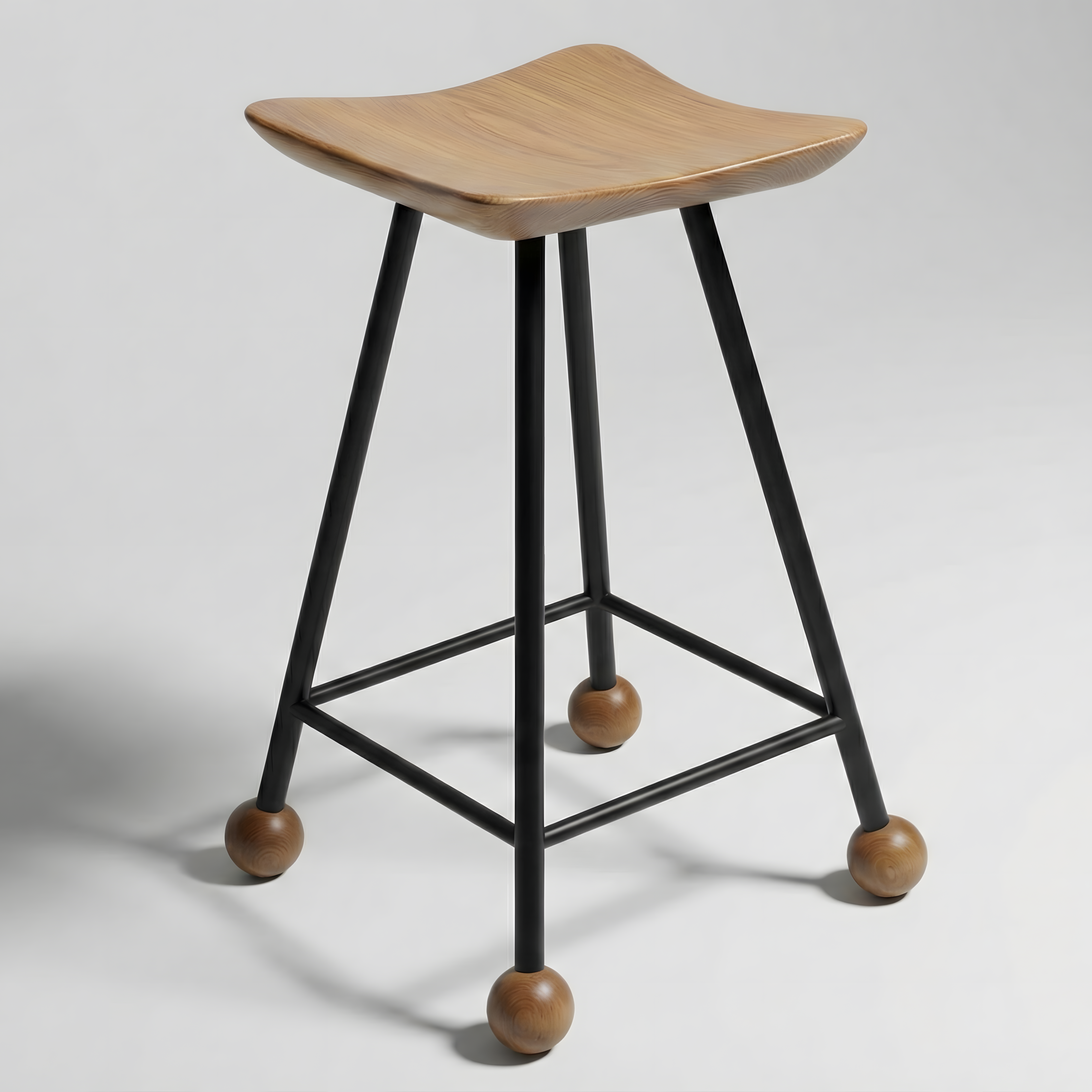 Tabure Ahşap Siyah Metal Ayaklı – 55cm