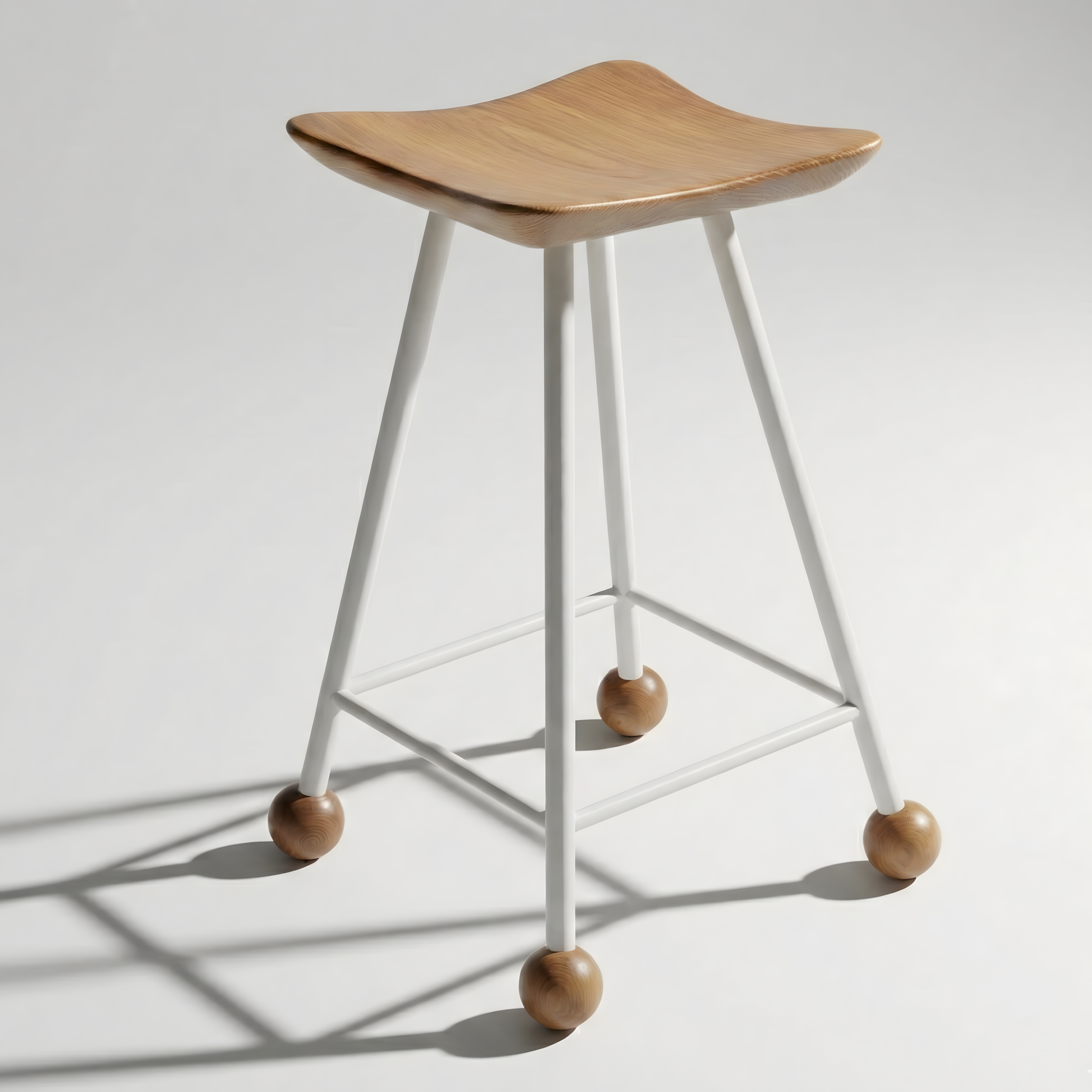 Tabure Ahşap Beyaz Metal Ayaklı – 55cm