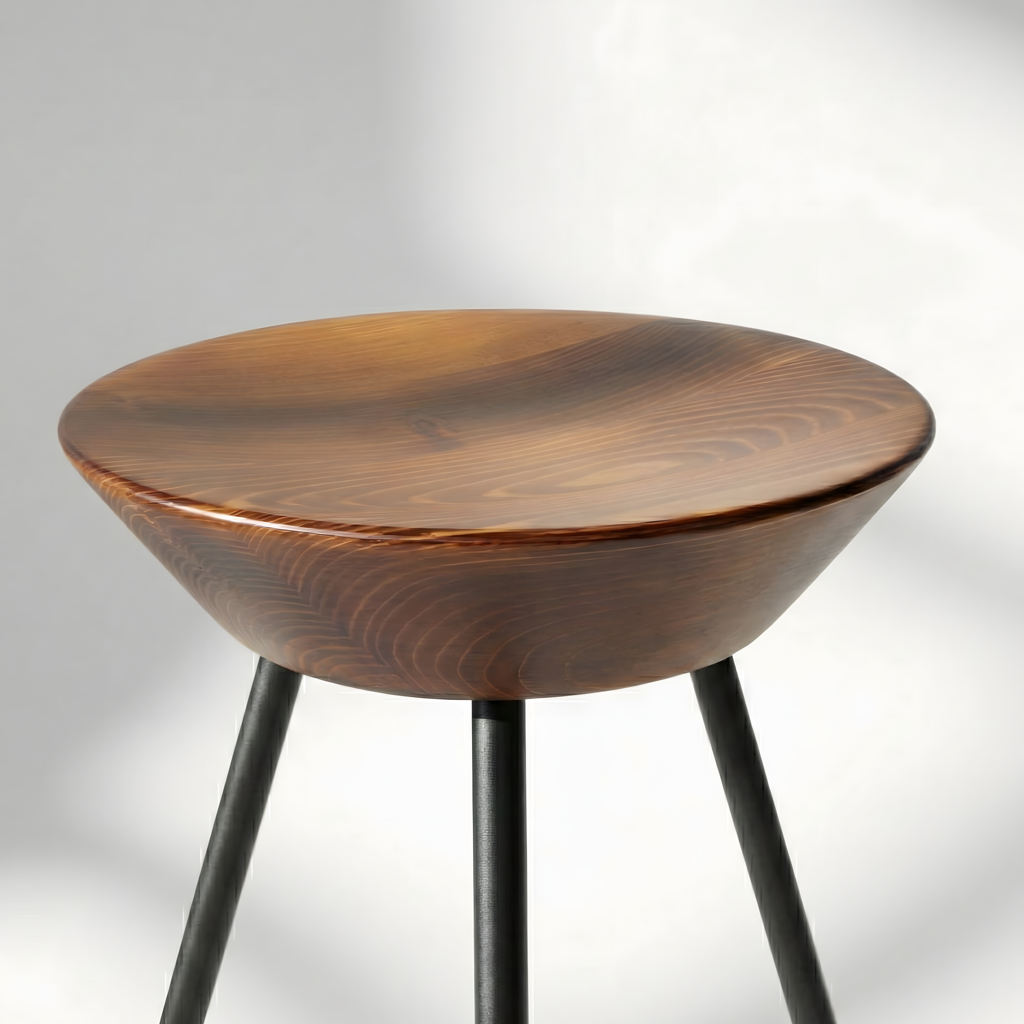 Tabure Ahşap Siyah Metal 3 Ayaklı - 47 cm
