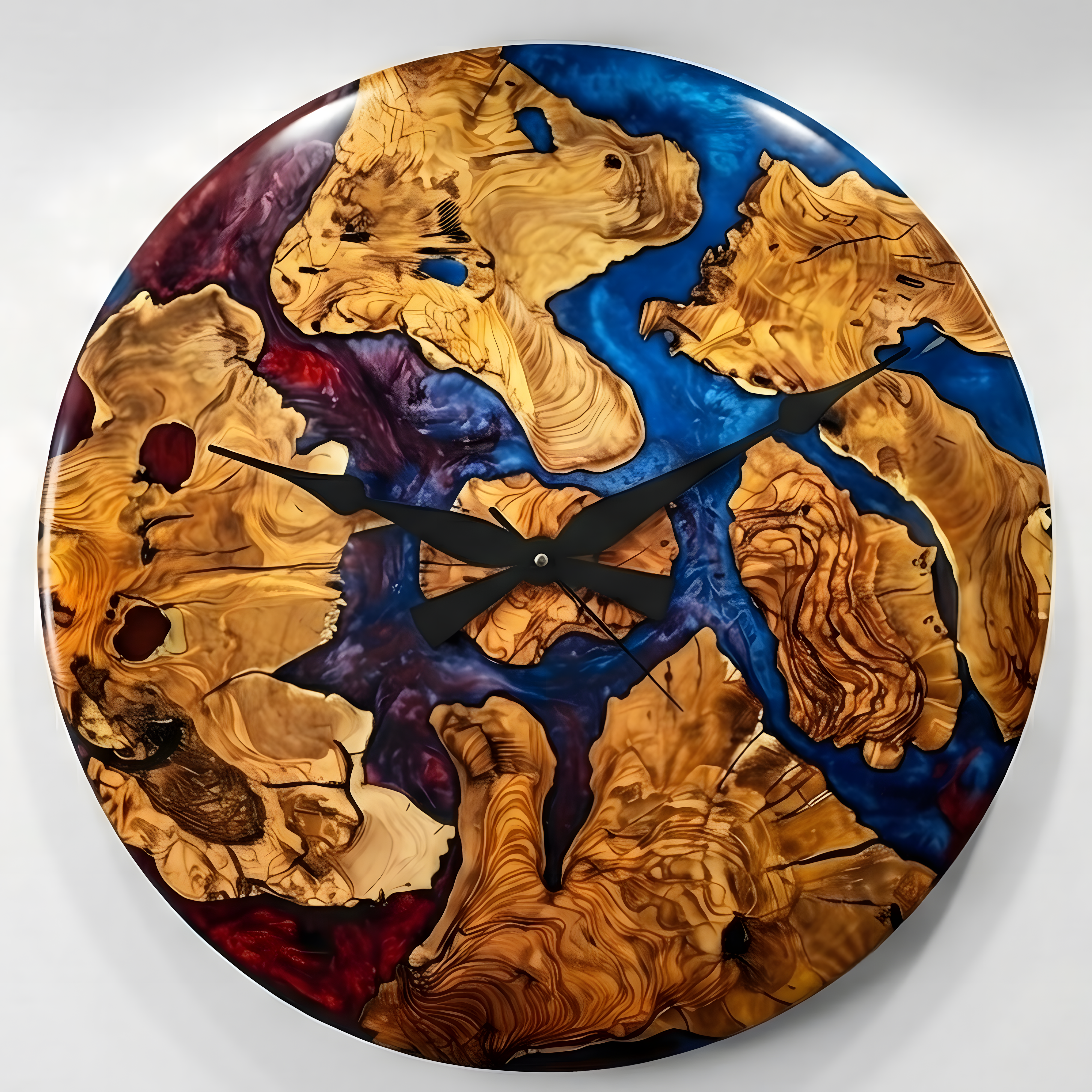 Duvar Saati Çift Renkli Epoxy Zeytin Ağacı Bombeli - Ø60CM