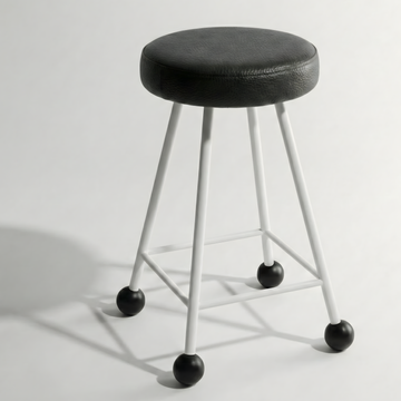 Tabure Deri Döşemeli Siyah Beyaz Metal Ayaklı – 55cm